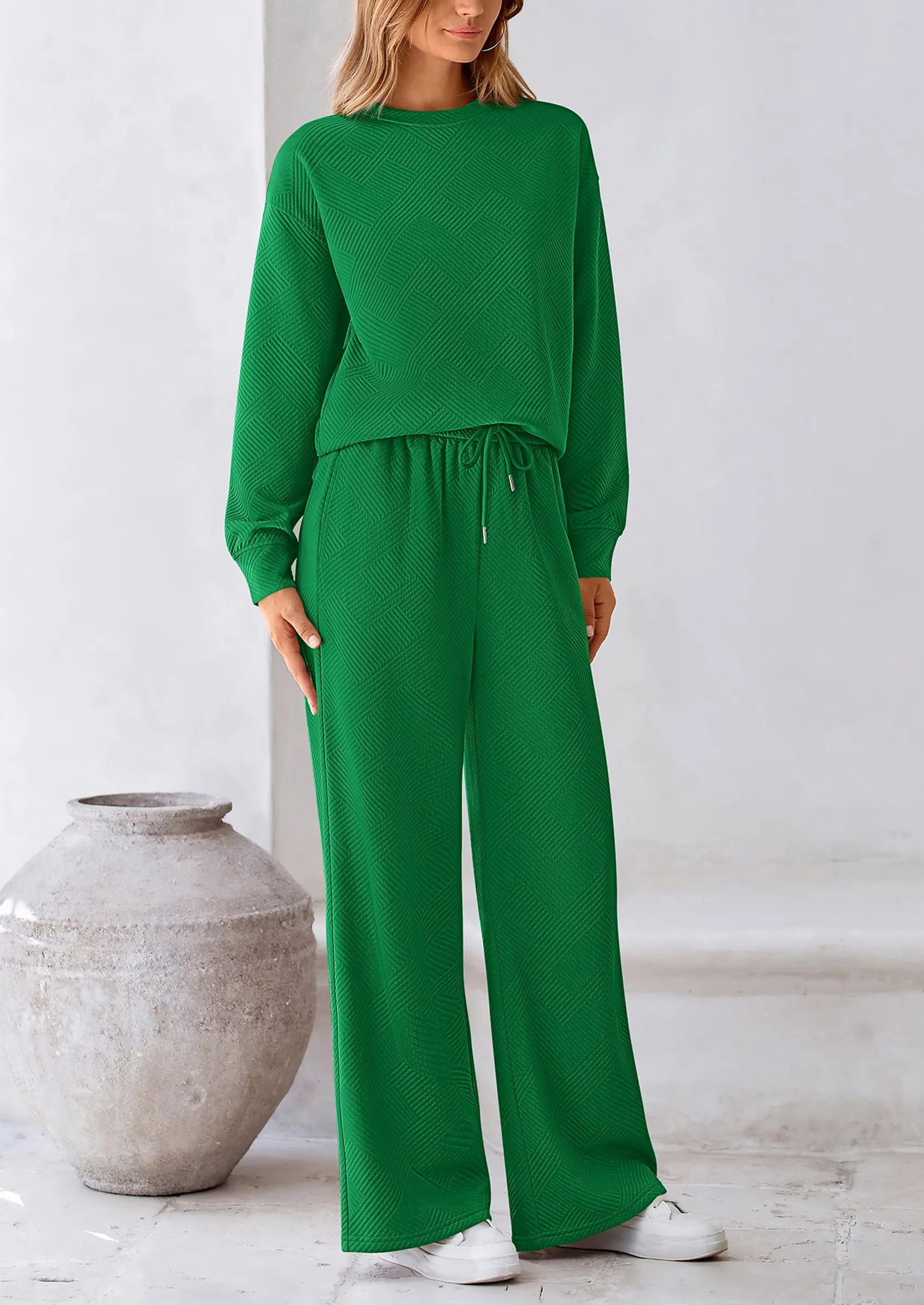 PRETTYGARDEN 2 Piece Long Sleeve Pullover Tops and Wide Leg Pants Knitted Lounge Sets - Image 37