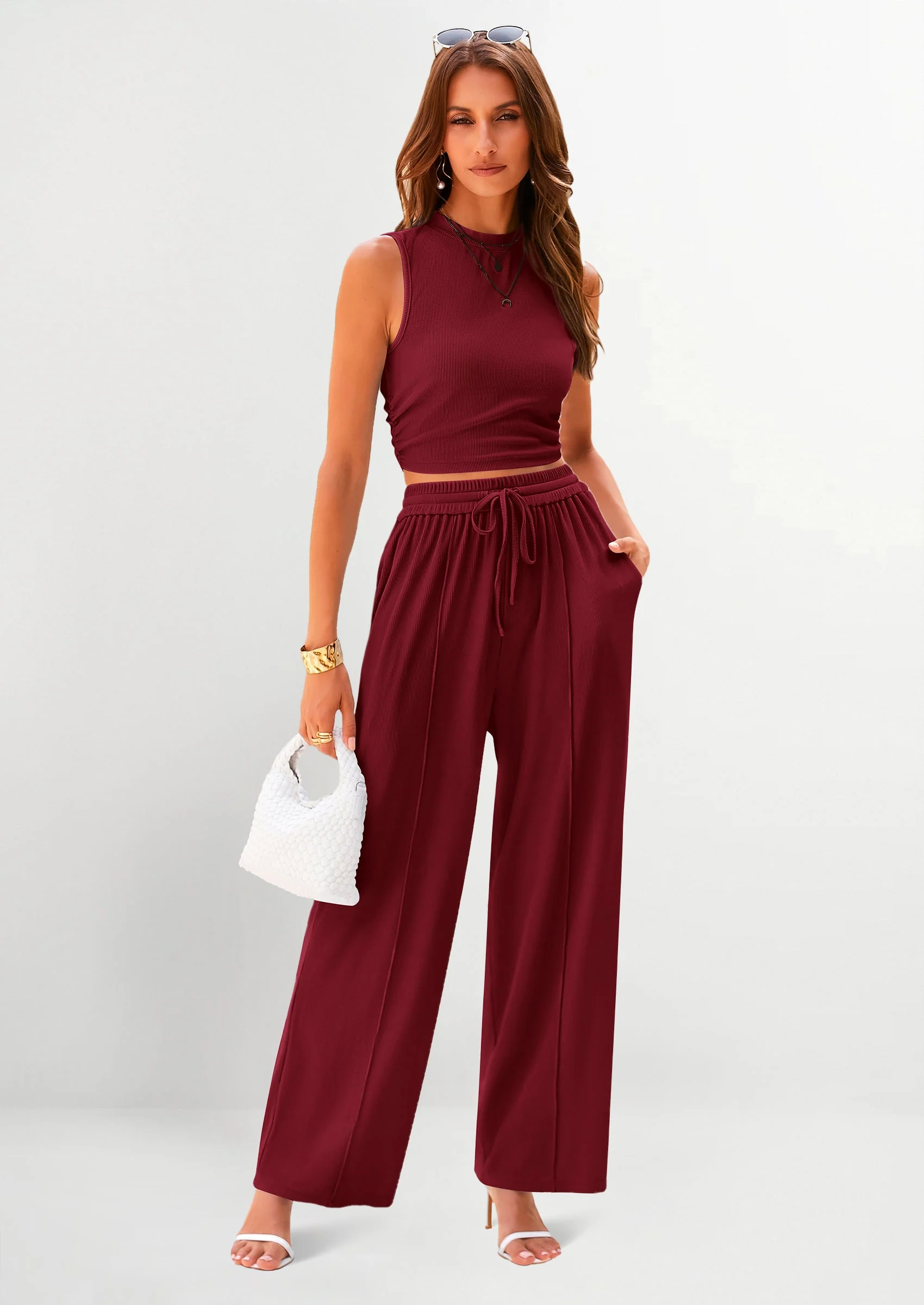 PRETTYGARDEN 2 Piece Sets Sleeveless Tank Ribbed Travel Vacation Lounge Wear Outfits - Image 89
