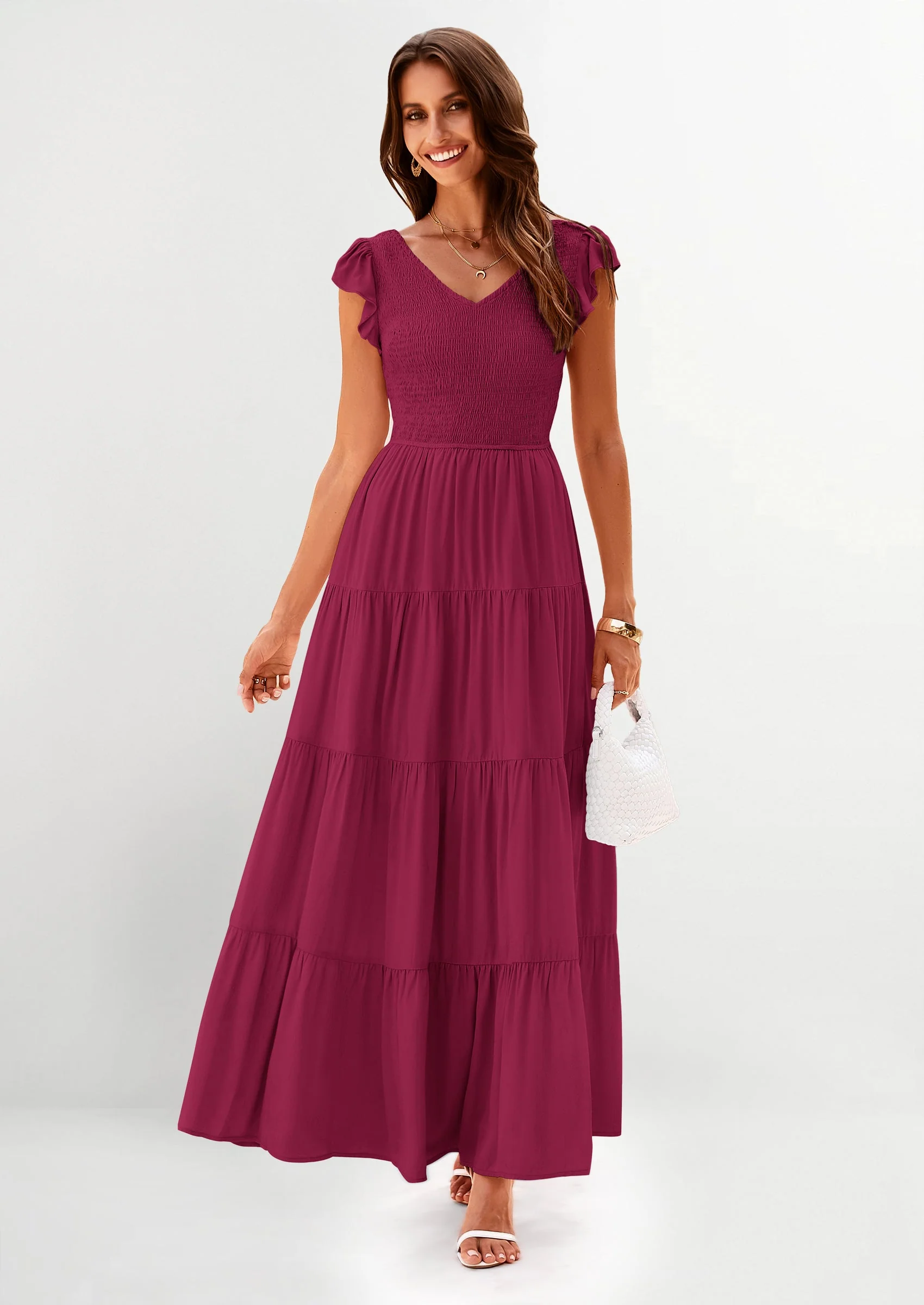PRETTYGARDEN Women's Flowy Maxi Dress Casual Cap Sleeve V Neck Smocked Beach Sundress - Image 68