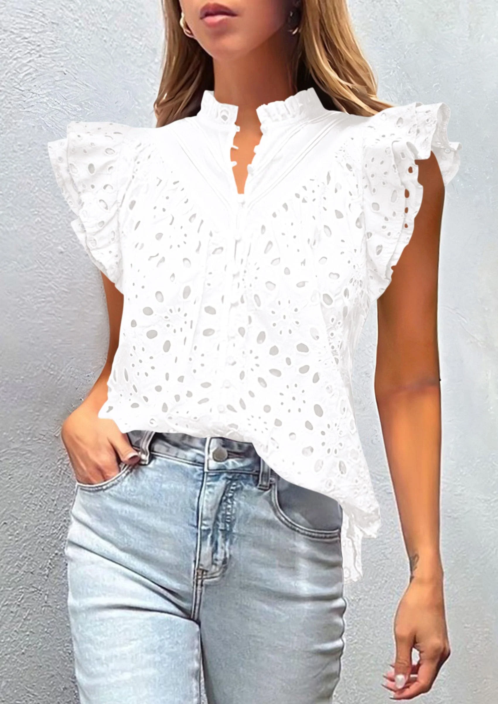 PRETTYGARDEN Womens Summer Tops 2025 Dressy Casual Ruffle Cap Sleeve Button V Neck Embroidered Eyelet Blouses Shirts - Image 48
