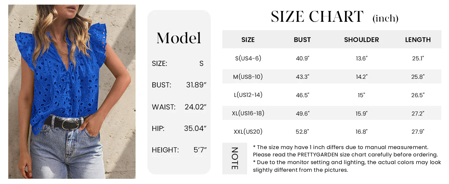 PRETTYGARDEN Womens Summer Tops 2025 Dressy Casual Ruffle Cap Sleeve Button V Neck Embroidered Eyelet Blouses Shirts - Image 7