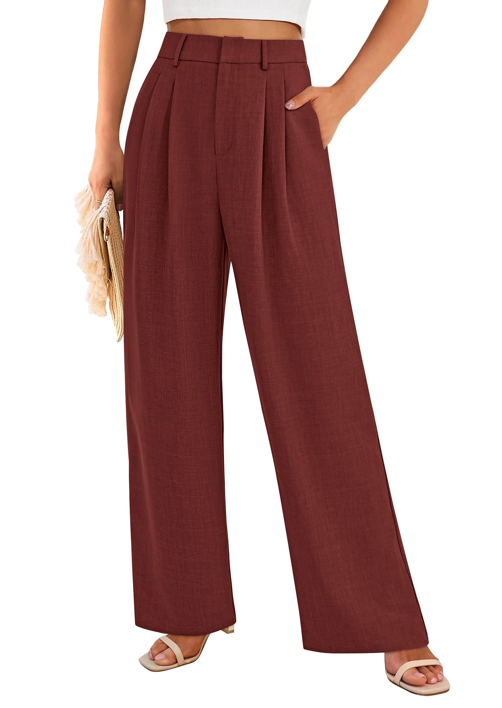 PRETTYGARDEN Women's Summer Elastic High Waisted Work Pants Straight Leg Dressy Business Casual Trousers Slacks Pockets - Image 38