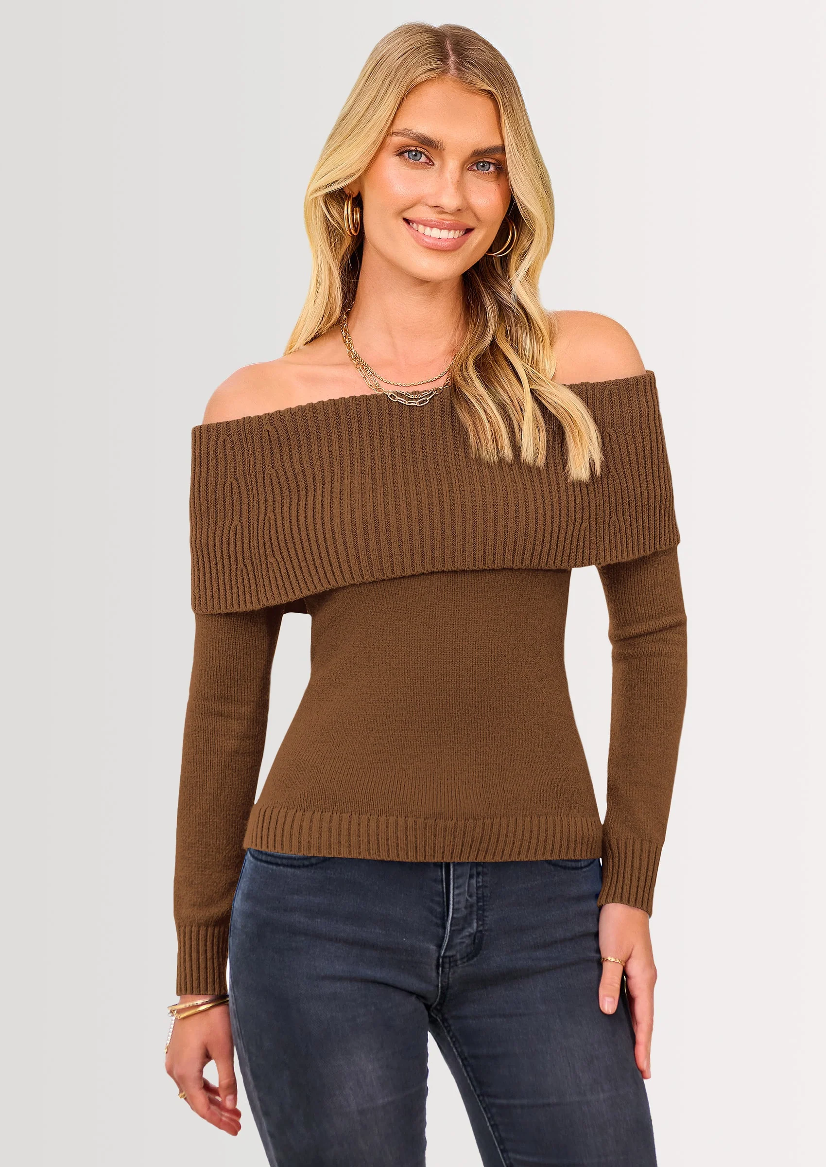 PRETTYGARDEN Women's Fall Off Shoulder Sweaters Y2K Long Sleeve Ribbed Knit Fitted Pullover Winter Date Night Tops Blouse - Image 30