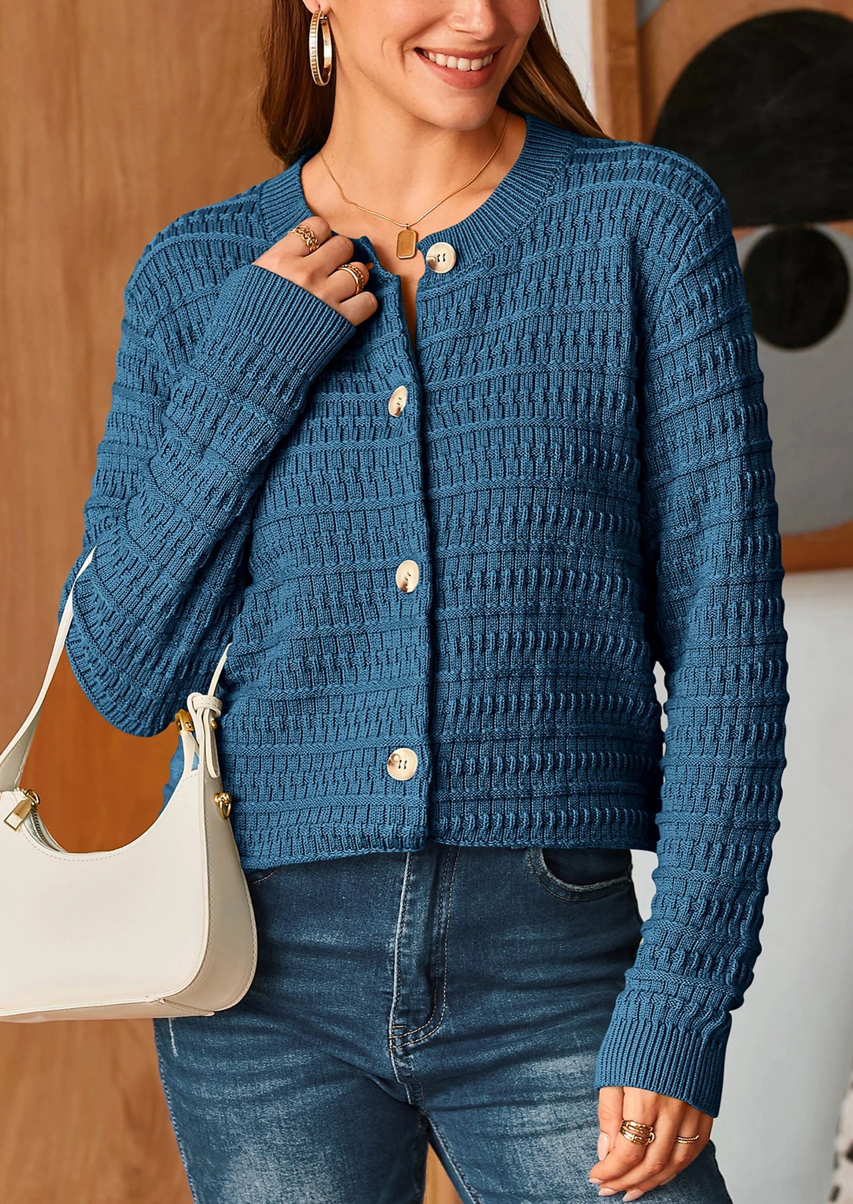 PRETTYGARDEN Women's Knit Cardigan Sweaters Casual Long Sleeve Open Front Button Down Trendy Jackets Outerwear - Image 106