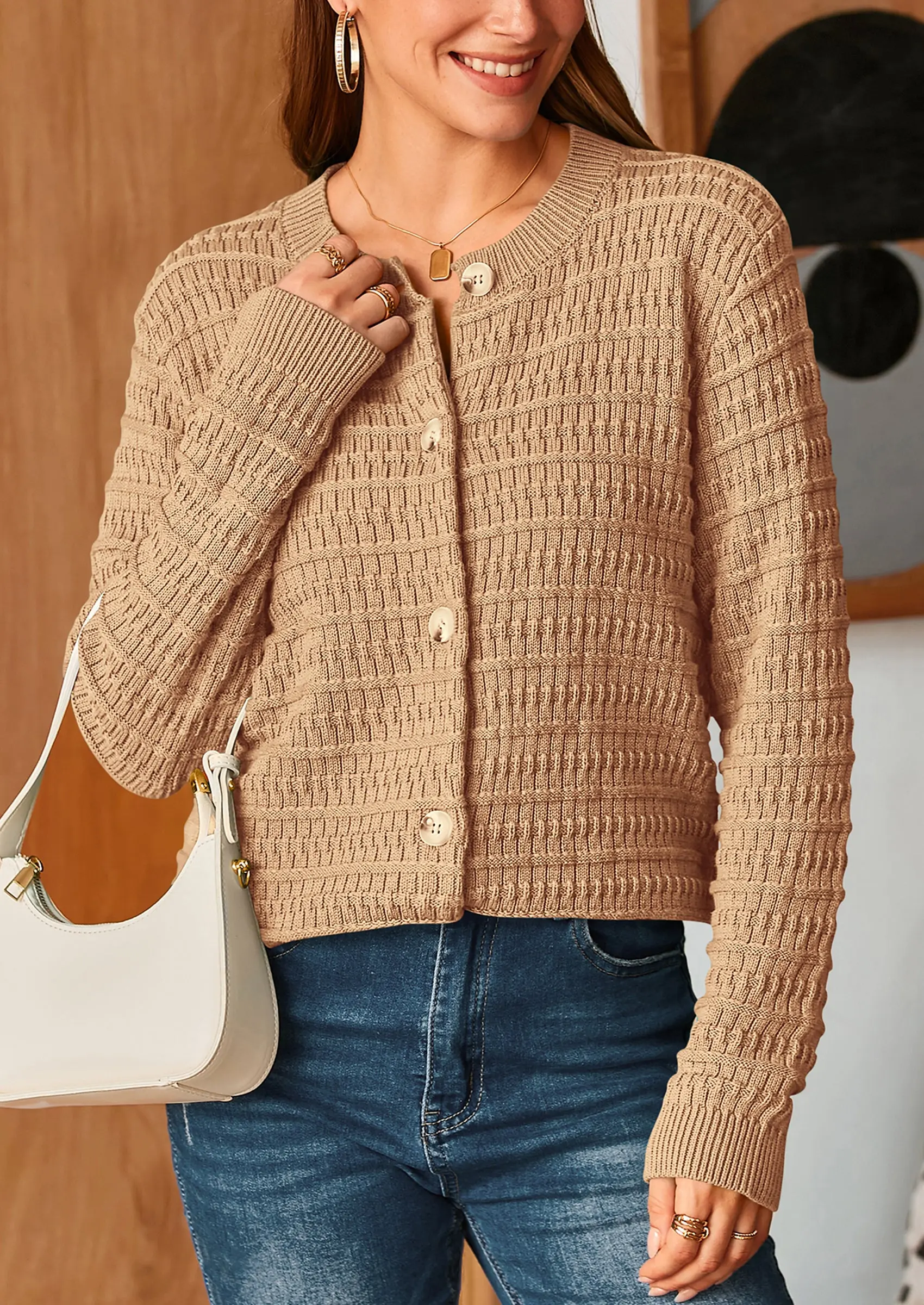 PRETTYGARDEN Women's Knit Cardigan Sweaters Casual Long Sleeve Open Front Button Down Trendy Jackets Outerwear - Image 64