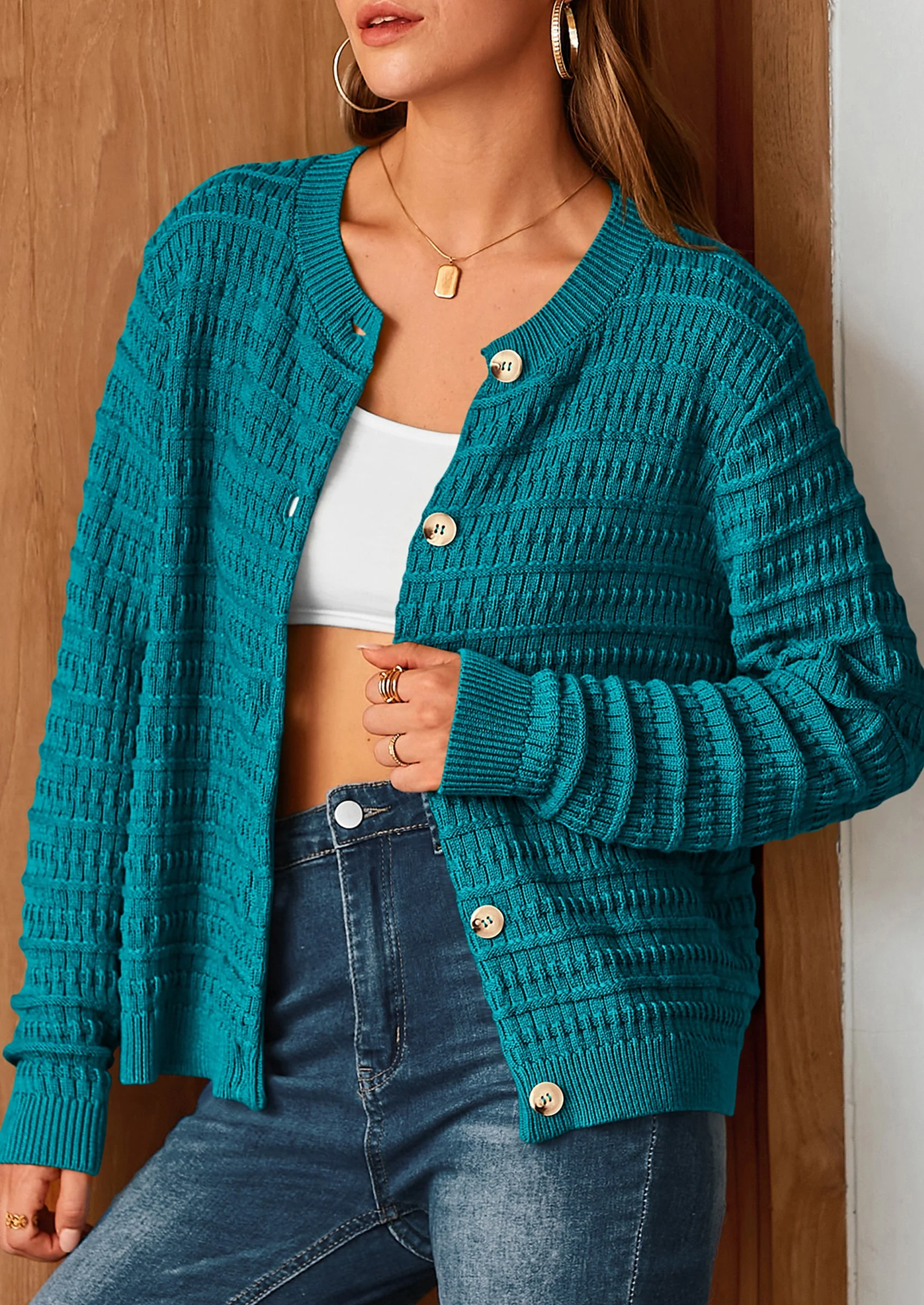 PRETTYGARDEN Women's Knit Cardigan Sweaters Casual Long Sleeve Open Front Button Down Trendy Jackets Outerwear - Image 69