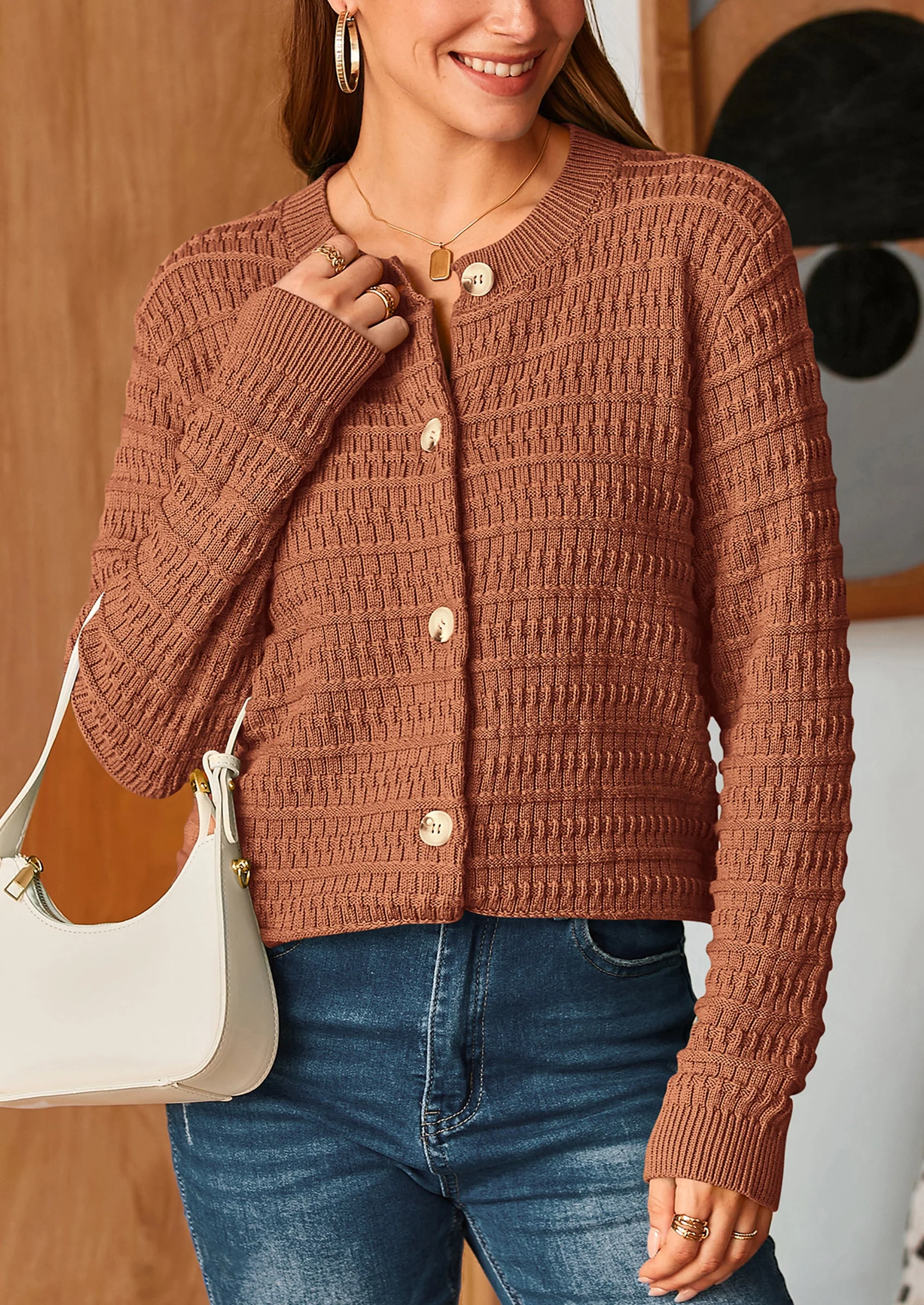 PRETTYGARDEN Women's Knit Cardigan Sweaters Casual Long Sleeve Open Front Button Down Trendy Jackets Outerwear - Image 88