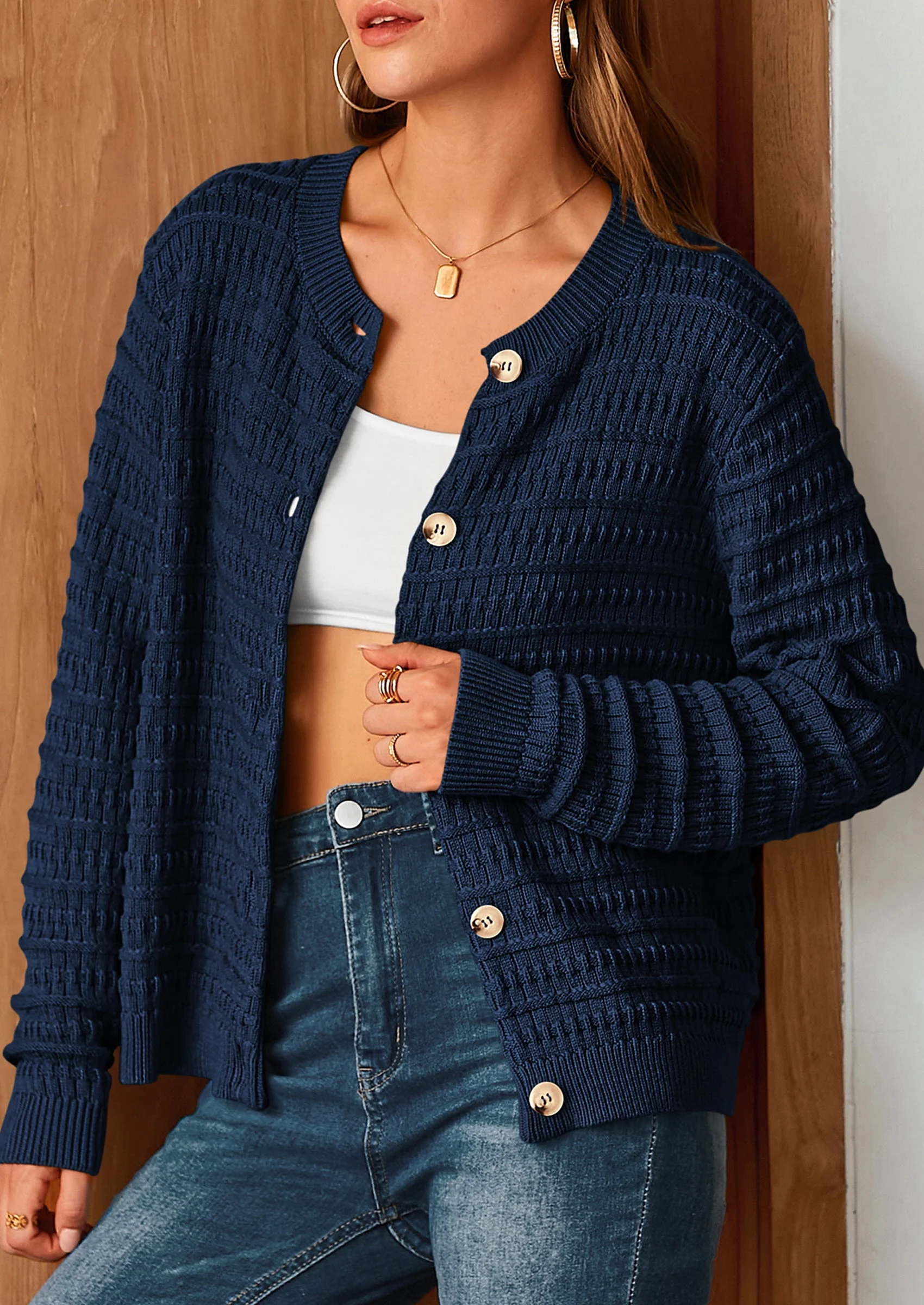 PRETTYGARDEN Women's Knit Cardigan Sweaters Casual Long Sleeve Open Front Button Down Trendy Jackets Outerwear - Image 99