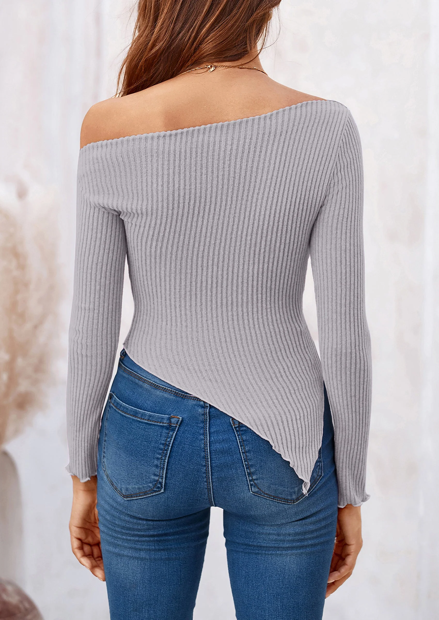 PRETTYGARDEN Women's Spring Long Sleeve Y2K Crop Top Trendy Off Shoulder Asymmetrical Fitted Knit Tee Shirts Going Out Tops - Image 30