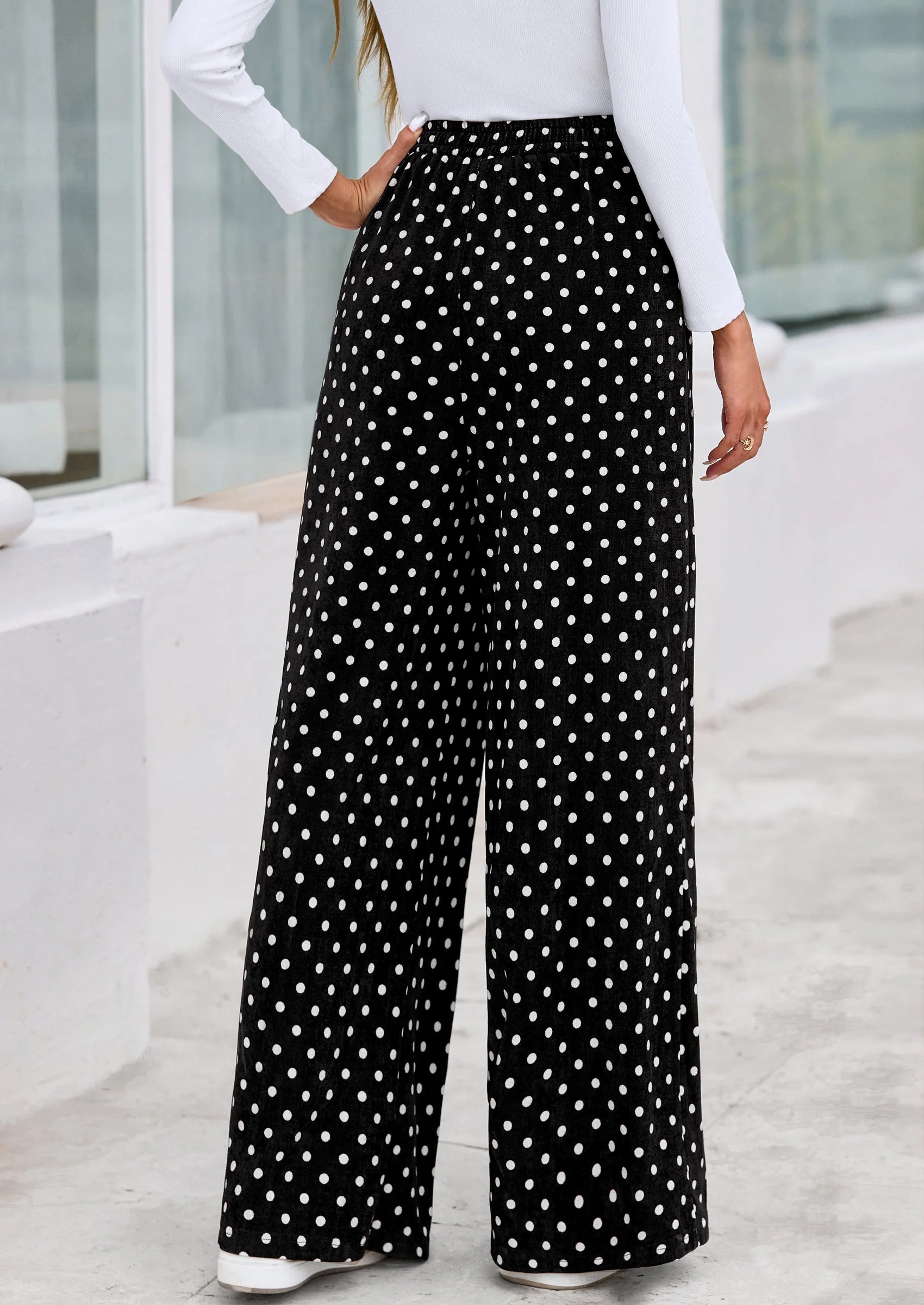 PRETTYGARDEN Casual Women's Pants Elastic Waist Palazzo Long Stretchy Wide Leg Trousers Knit Fall Outfits with Pockets - Image 17