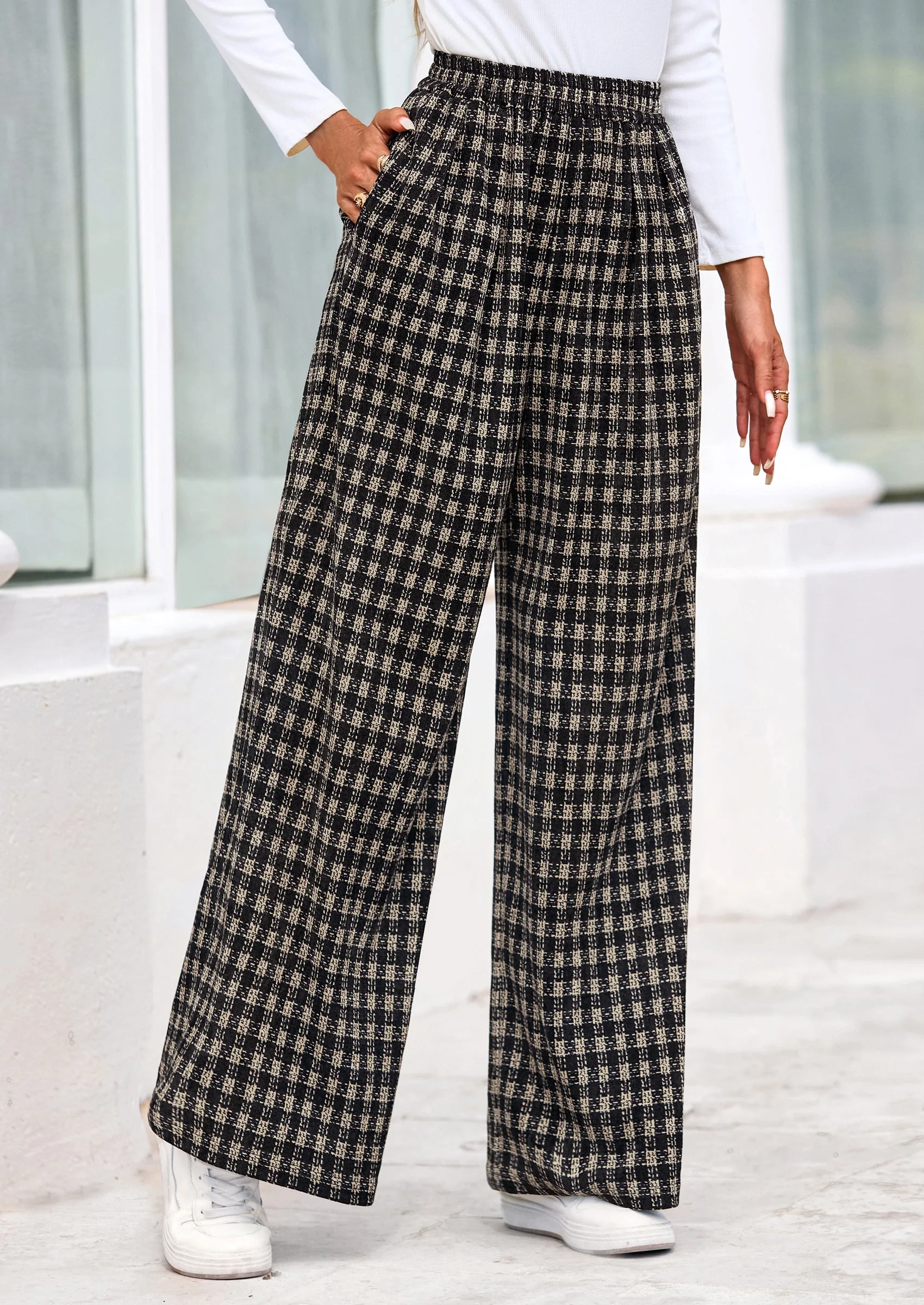 PRETTYGARDEN Casual Women's Pants Elastic Waist Palazzo Long Stretchy Wide Leg Trousers Knit Fall Outfits with Pockets - Image 31