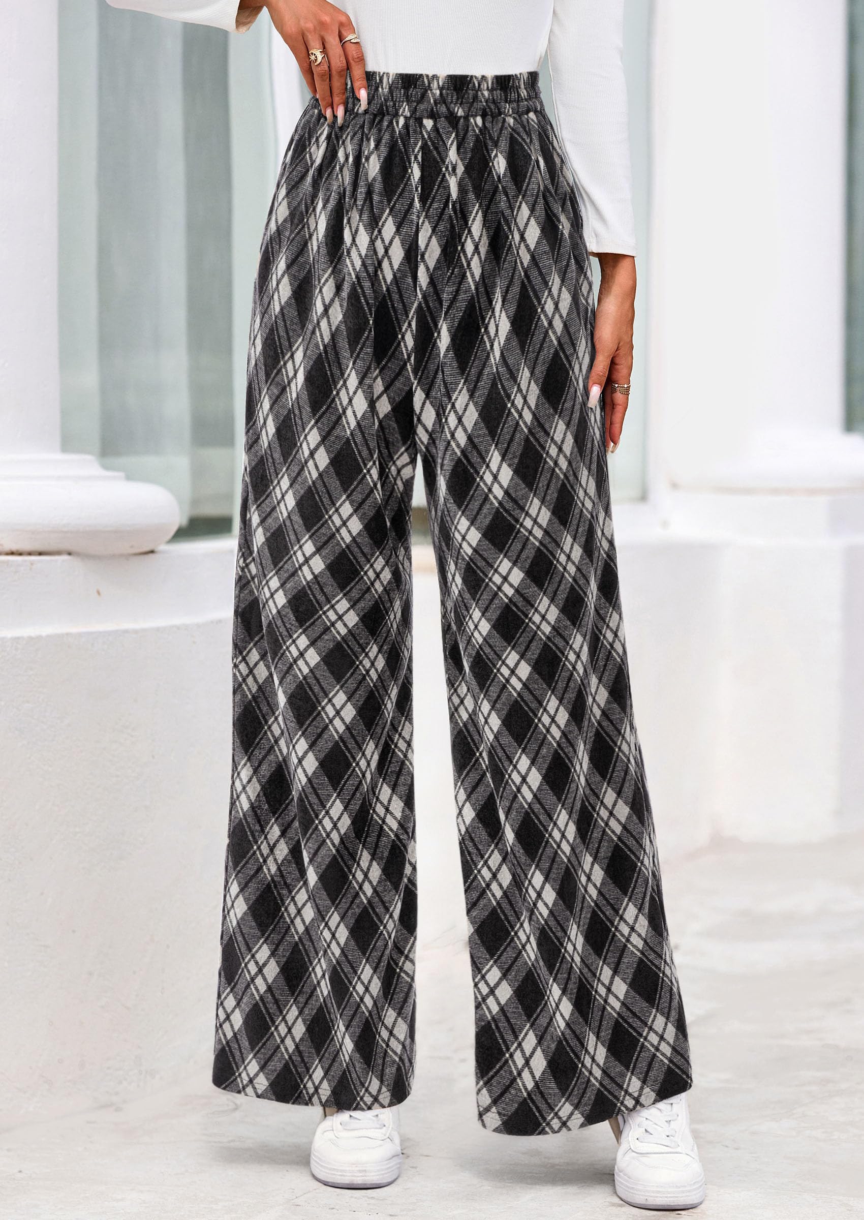 PRETTYGARDEN Casual Women's Pants Elastic Waist Palazzo Long Stretchy Wide Leg Trousers Knit Fall Outfits with Pockets - Image 36