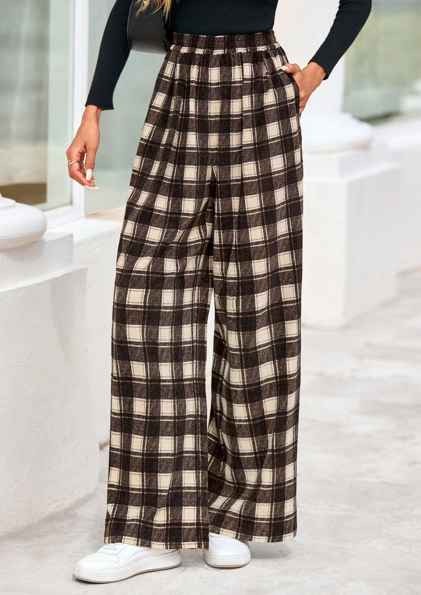 PRETTYGARDEN Casual Women's Pants Elastic Waist Palazzo Long Stretchy Wide Leg Trousers Knit Fall Outfits with Pockets - Image 5