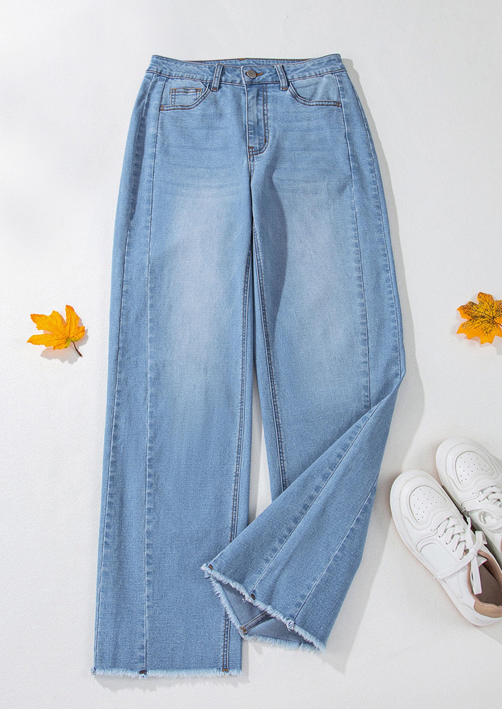 PRETTYGARDEN Wide Leg Jeans for Women Trendy High Waisted Stretchy Baggy Raw Hem Denim Palazzo Pants with Pockets - Image 16