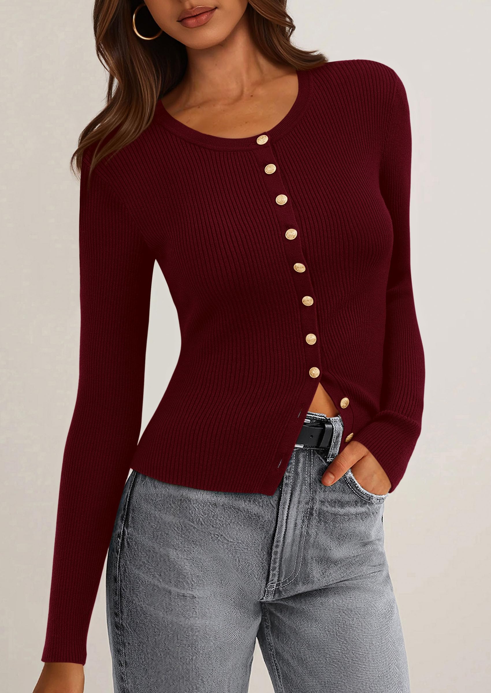 PRETTYGARDEN Womens Fall Cardigan Sweaters Lightweight Long Sleeve Button up Ribbed Knit Tops Winter Fashion Clothes - Image 33