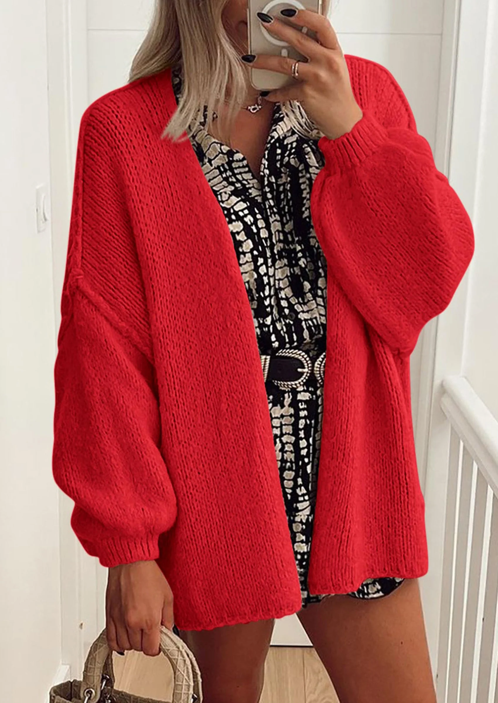 PRETTYGARDEN Womens Oversized Cardigan Sweaters Fall Long Lantern Sleeve Knit Open Front Lightweight Sweater - Image 101
