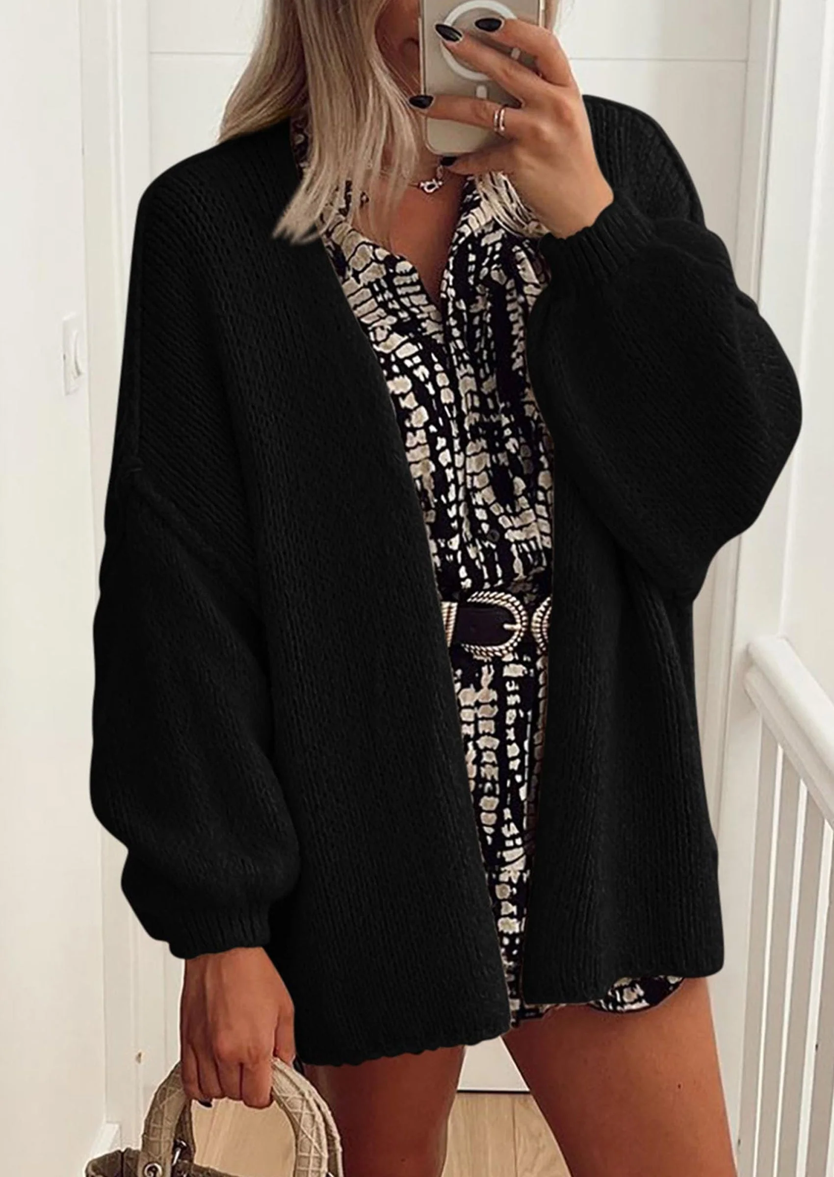PRETTYGARDEN Womens Oversized Cardigan Sweaters Fall Long Lantern Sleeve Knit Open Front Lightweight Sweater - Image 20