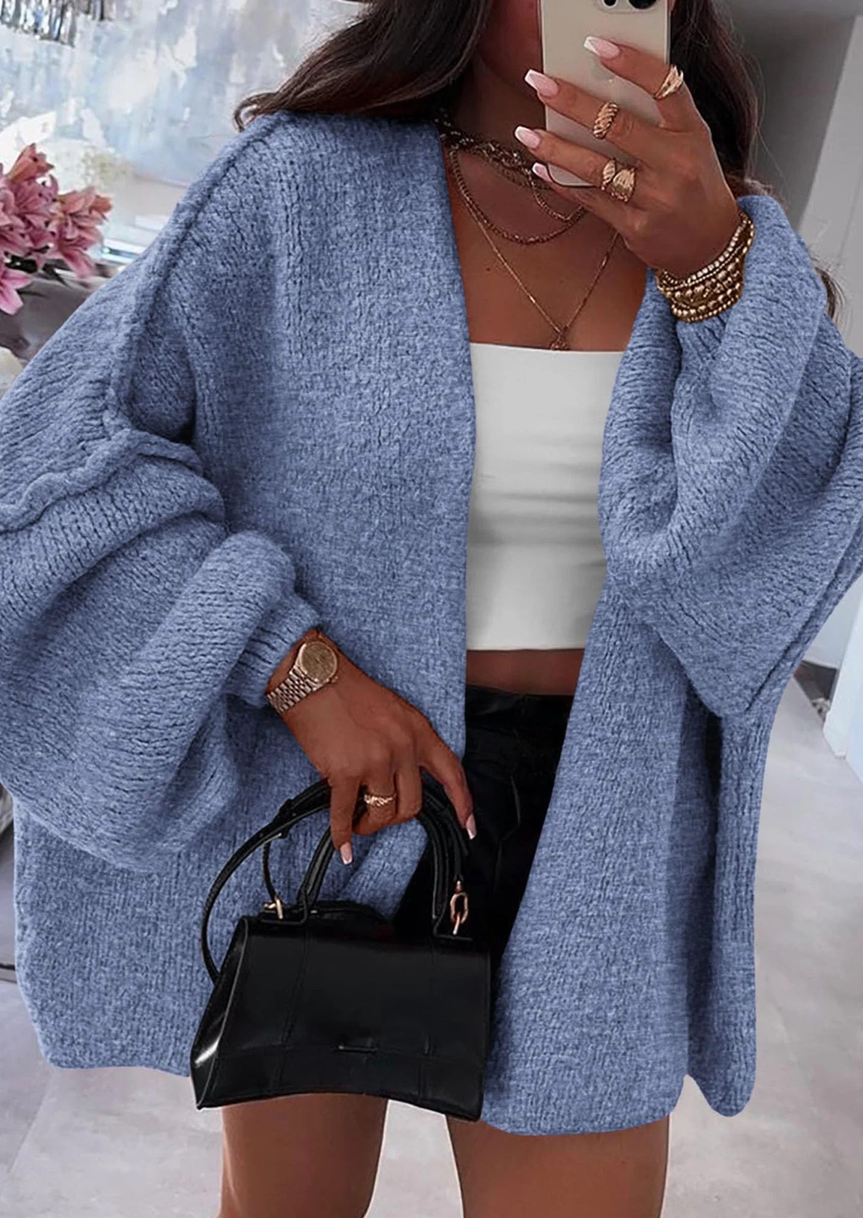 PRETTYGARDEN Womens Oversized Cardigan Sweaters Fall Long Lantern Sleeve Knit Open Front Lightweight Sweater - Image 73