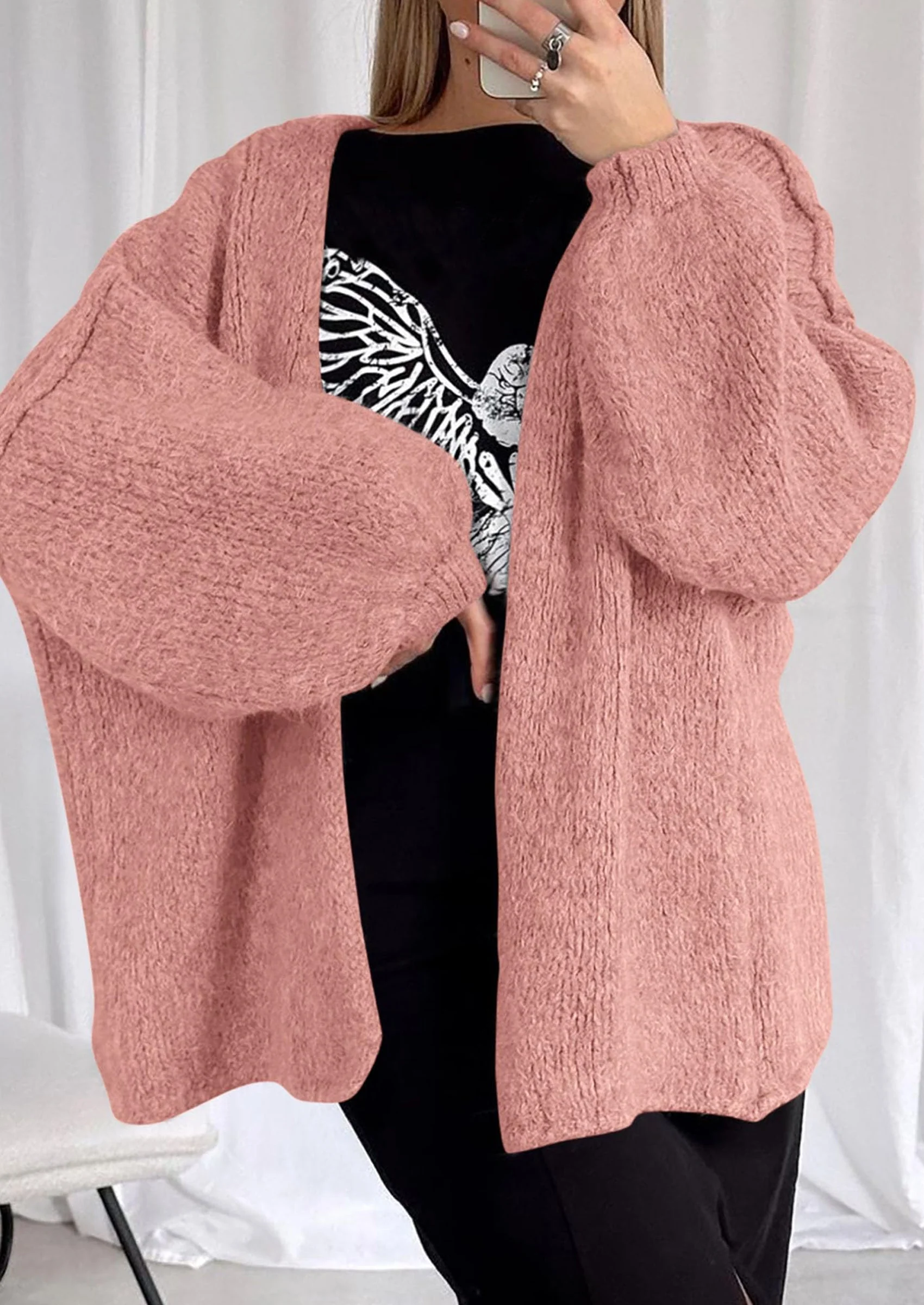 PRETTYGARDEN Womens Oversized Cardigan Sweaters Fall Long Lantern Sleeve Knit Open Front Lightweight Sweater - Image 79