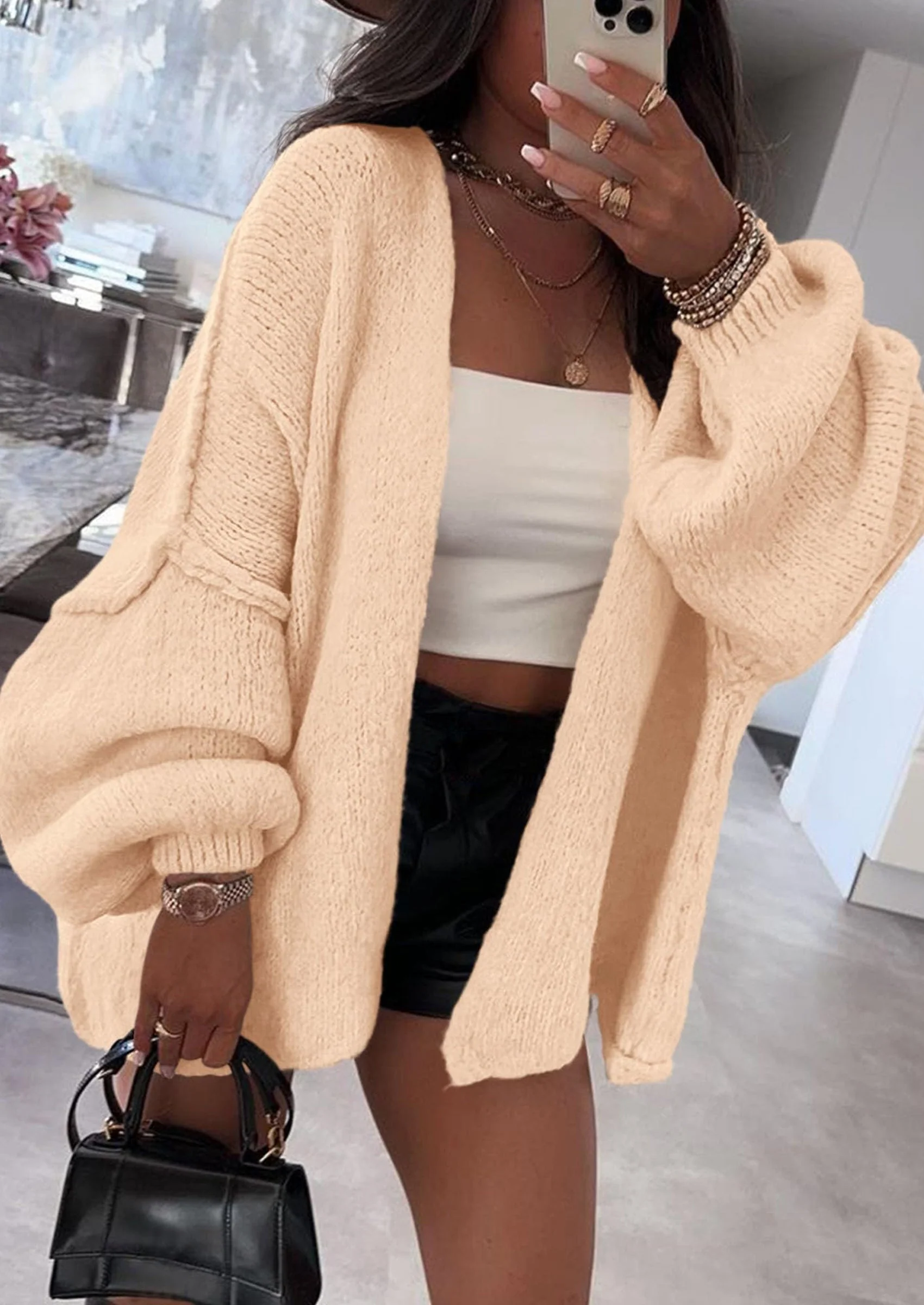 PRETTYGARDEN Womens Oversized Cardigan Sweaters Fall Long Lantern Sleeve Knit Open Front Lightweight Sweater - Image 8