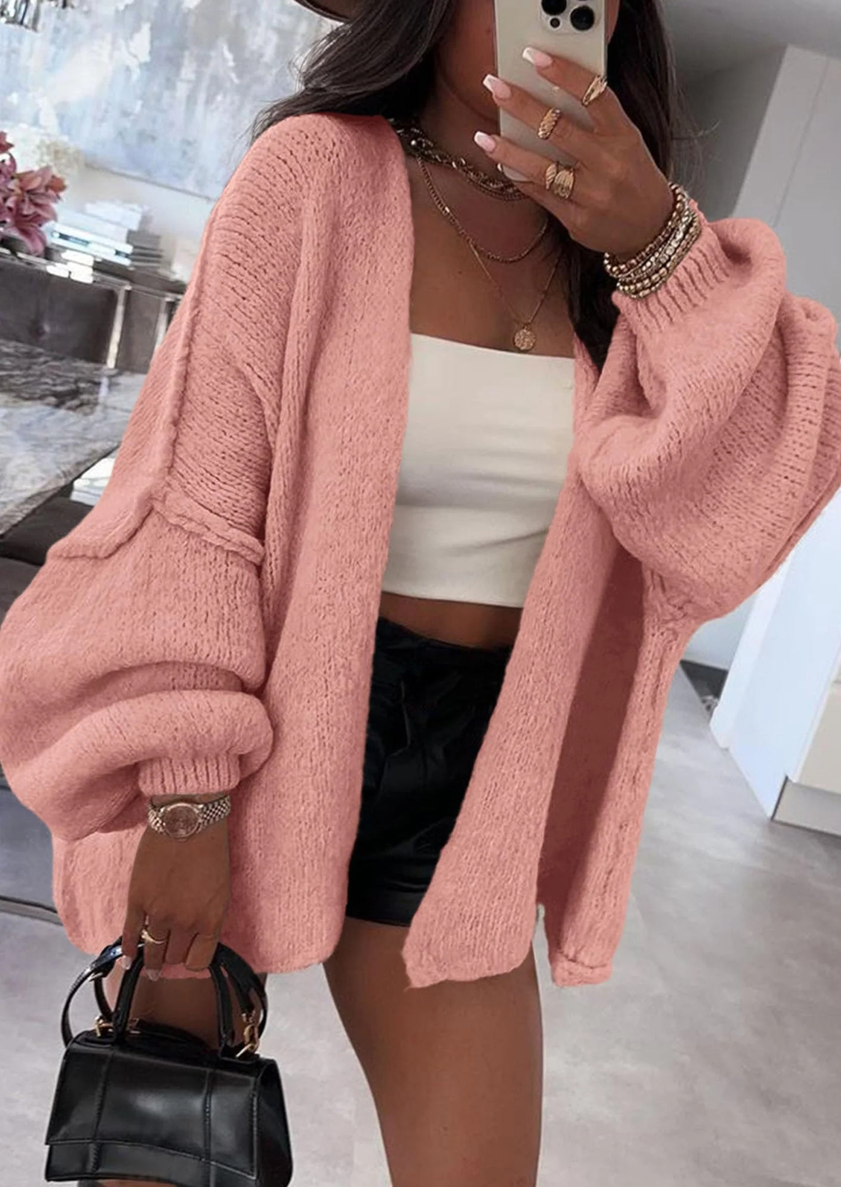 PRETTYGARDEN Womens Oversized Cardigan Sweaters Fall Long Lantern Sleeve Knit Open Front Lightweight Sweater - Image 81