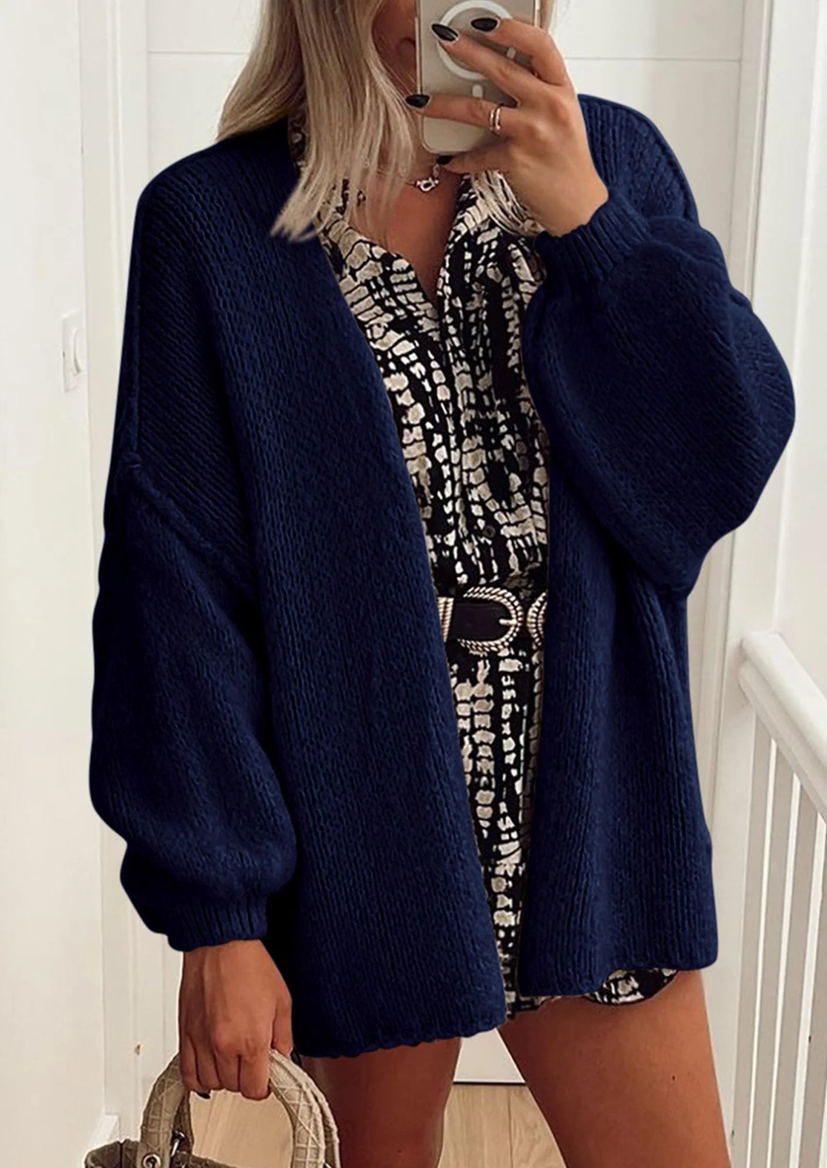 PRETTYGARDEN Womens Oversized Cardigan Sweaters Fall Long Lantern Sleeve Knit Open Front Lightweight Sweater - Image 93
