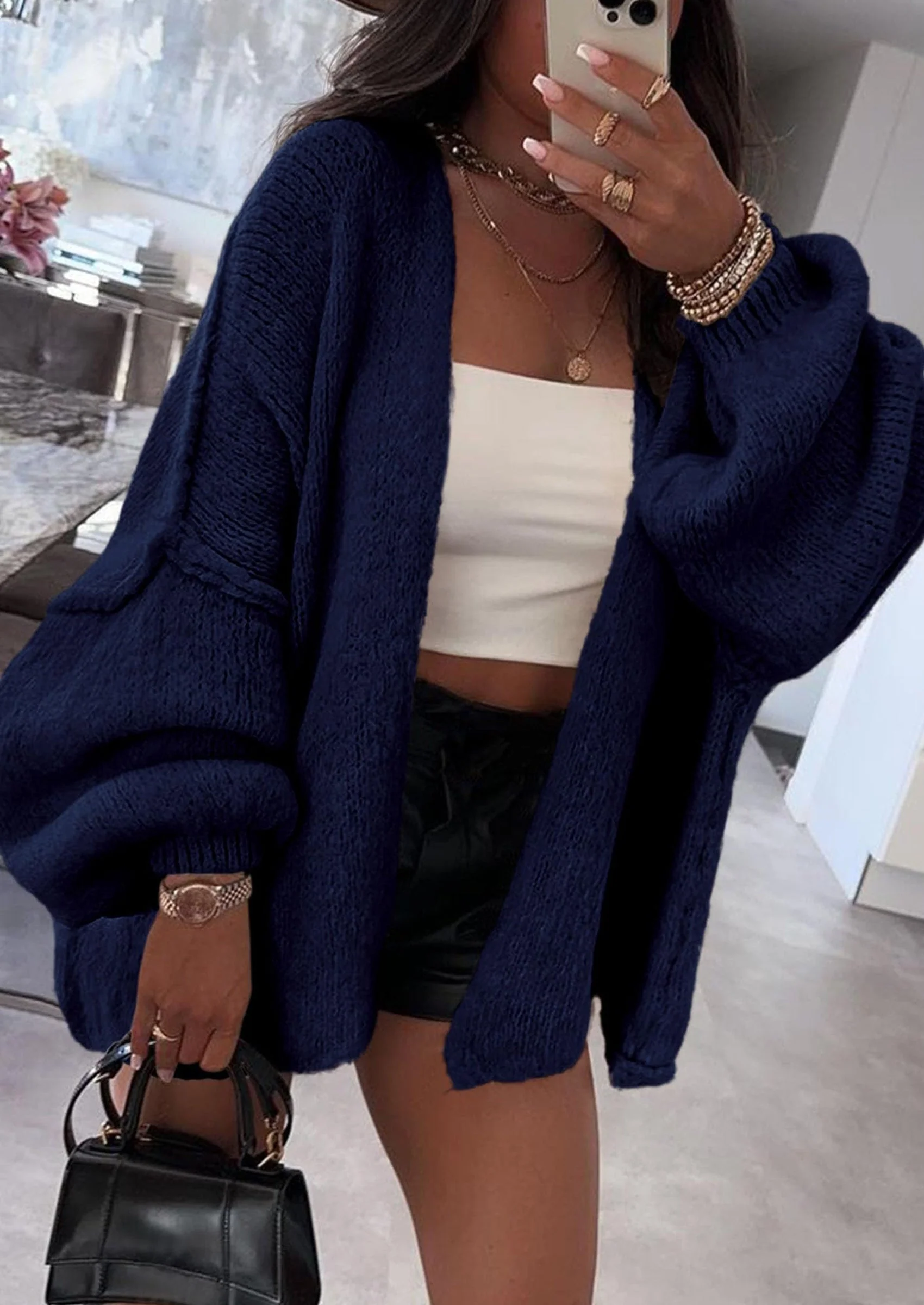 PRETTYGARDEN Womens Oversized Cardigan Sweaters Fall Long Lantern Sleeve Knit Open Front Lightweight Sweater - Image 96