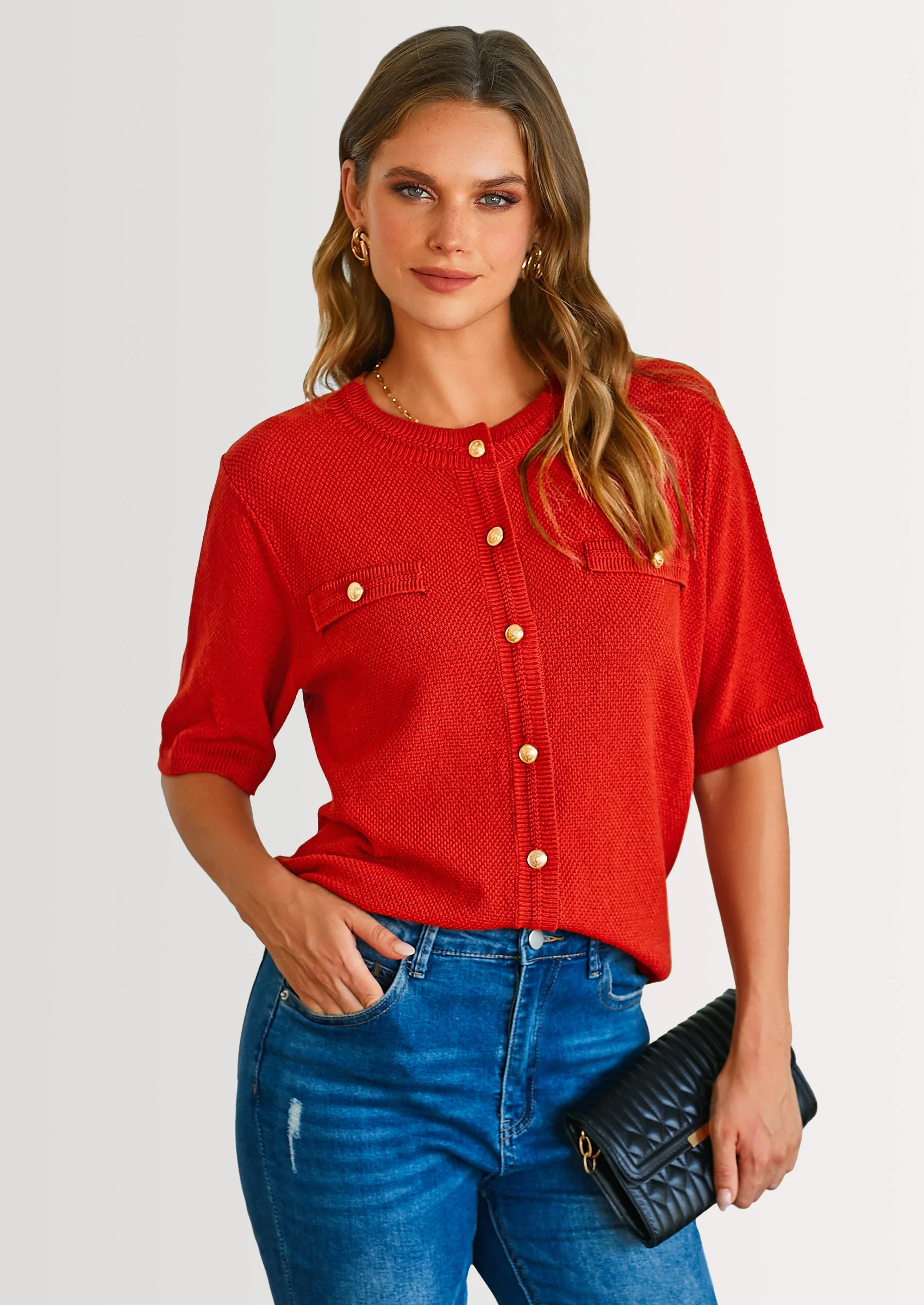 PRETTYGARDEN Women's Summer Button Down Shirts Casual Short Sleeve Crew Neck Ribbed Knit Blouse Top Cardigans - Image 32