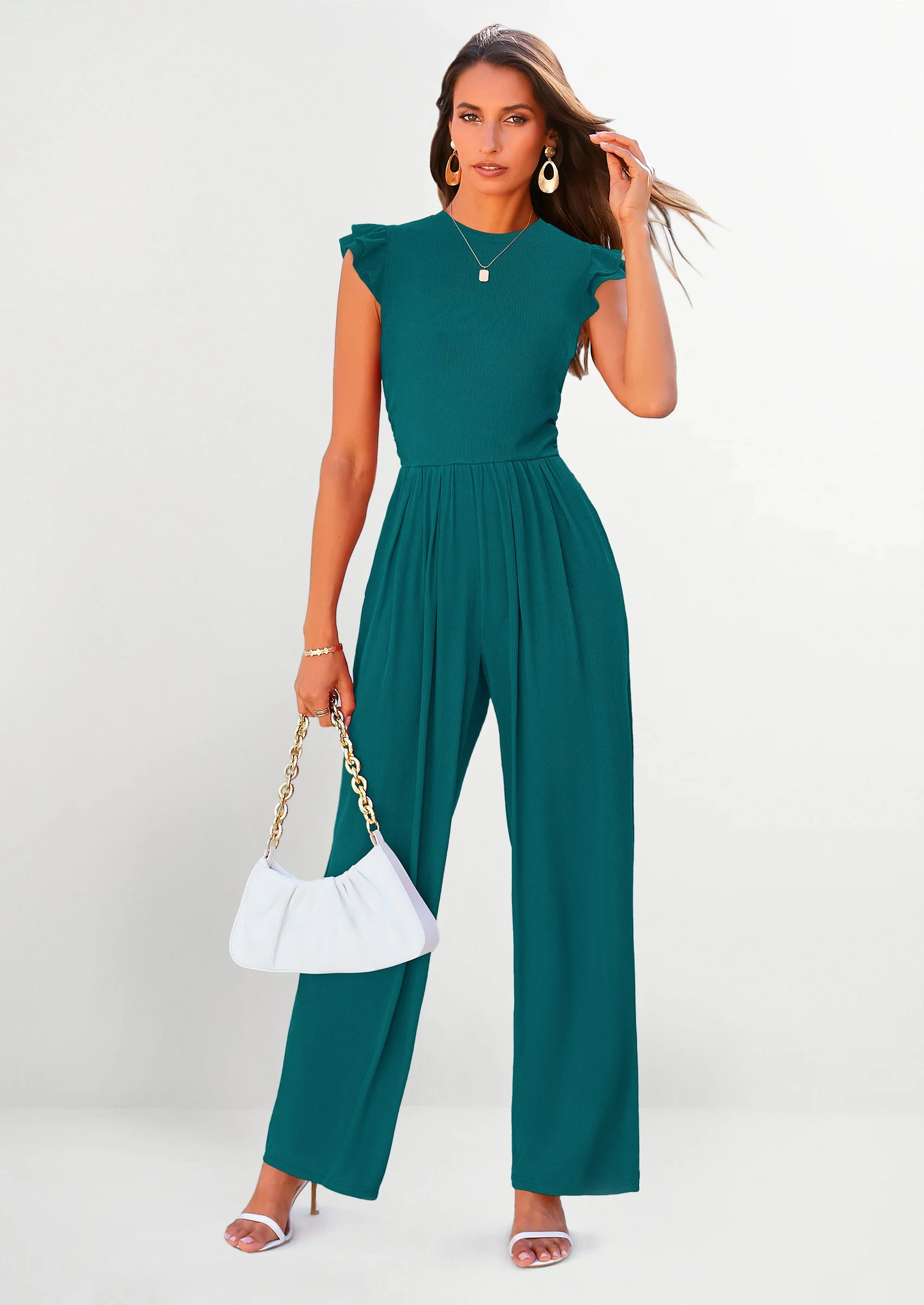 PRETTYGARDEN Casual Ruffle Cap Sleeves Romper Crew Neck Rib Knit One Piece Outfits - Image 15