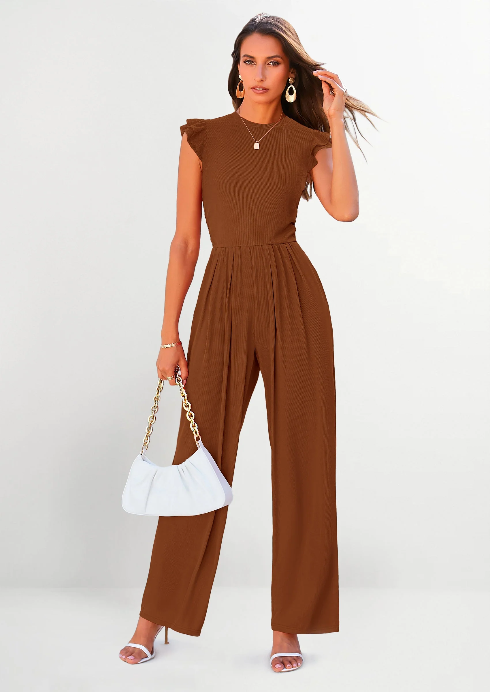 PRETTYGARDEN Casual Ruffle Cap Sleeves Romper Crew Neck Rib Knit One Piece Outfits - Image 23