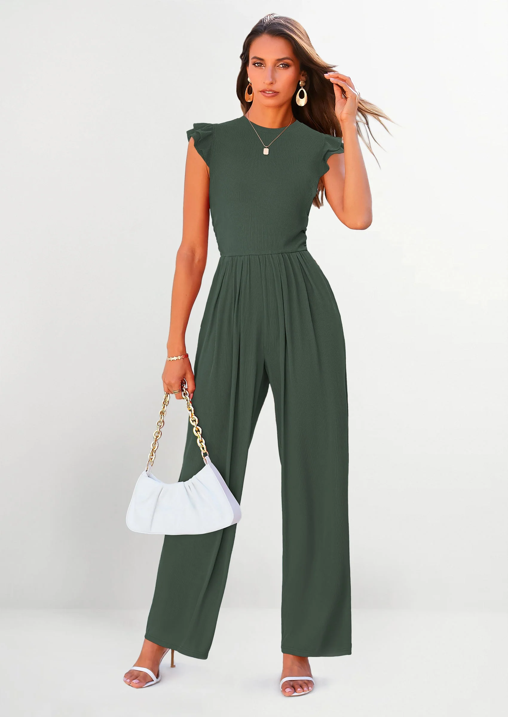 PRETTYGARDEN Casual Ruffle Cap Sleeves Romper Crew Neck Rib Knit One Piece Outfits - Image 27