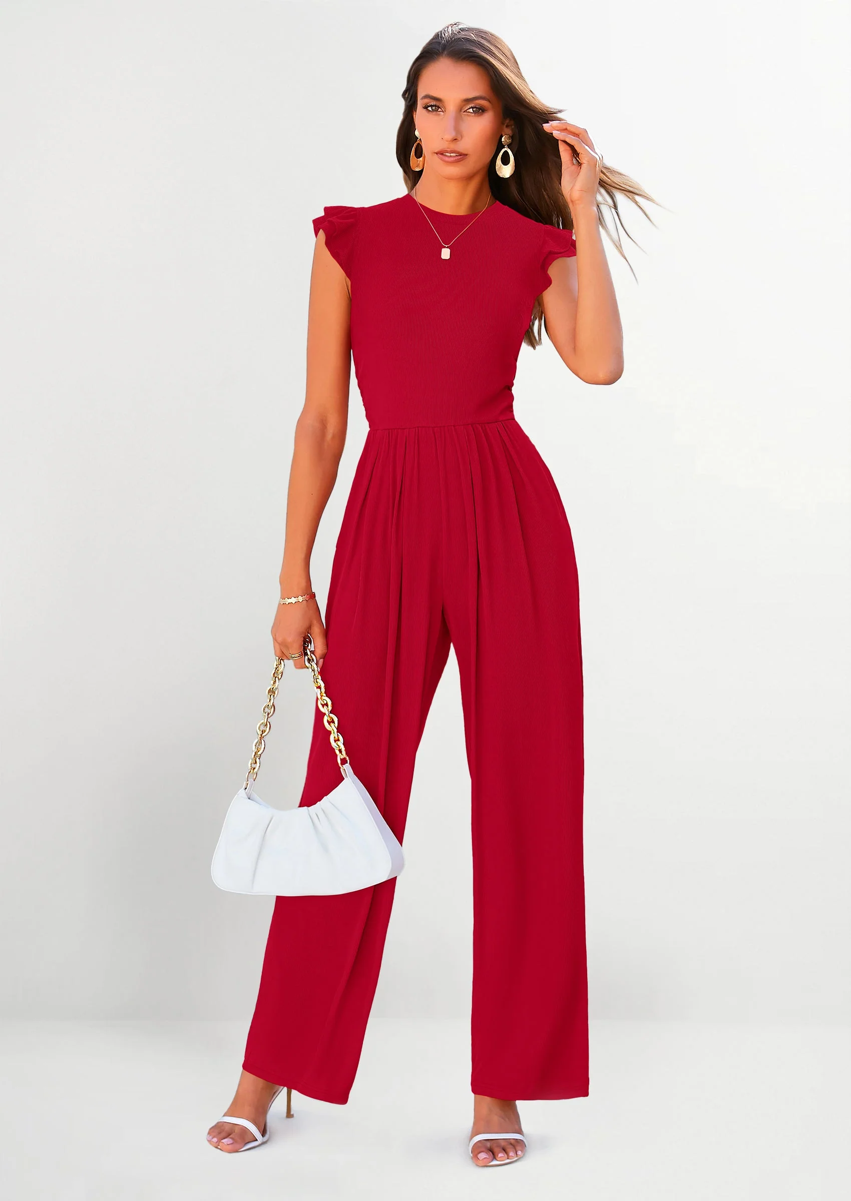 PRETTYGARDEN Casual Ruffle Cap Sleeves Romper Crew Neck Rib Knit One Piece Outfits - Image 35