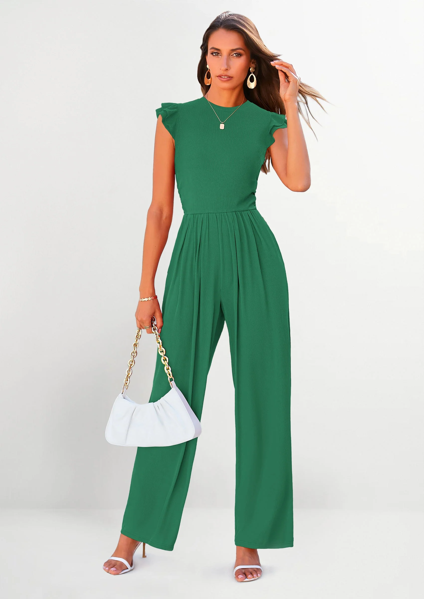 PRETTYGARDEN Casual Ruffle Cap Sleeves Romper Crew Neck Rib Knit One Piece Outfits - Image 43