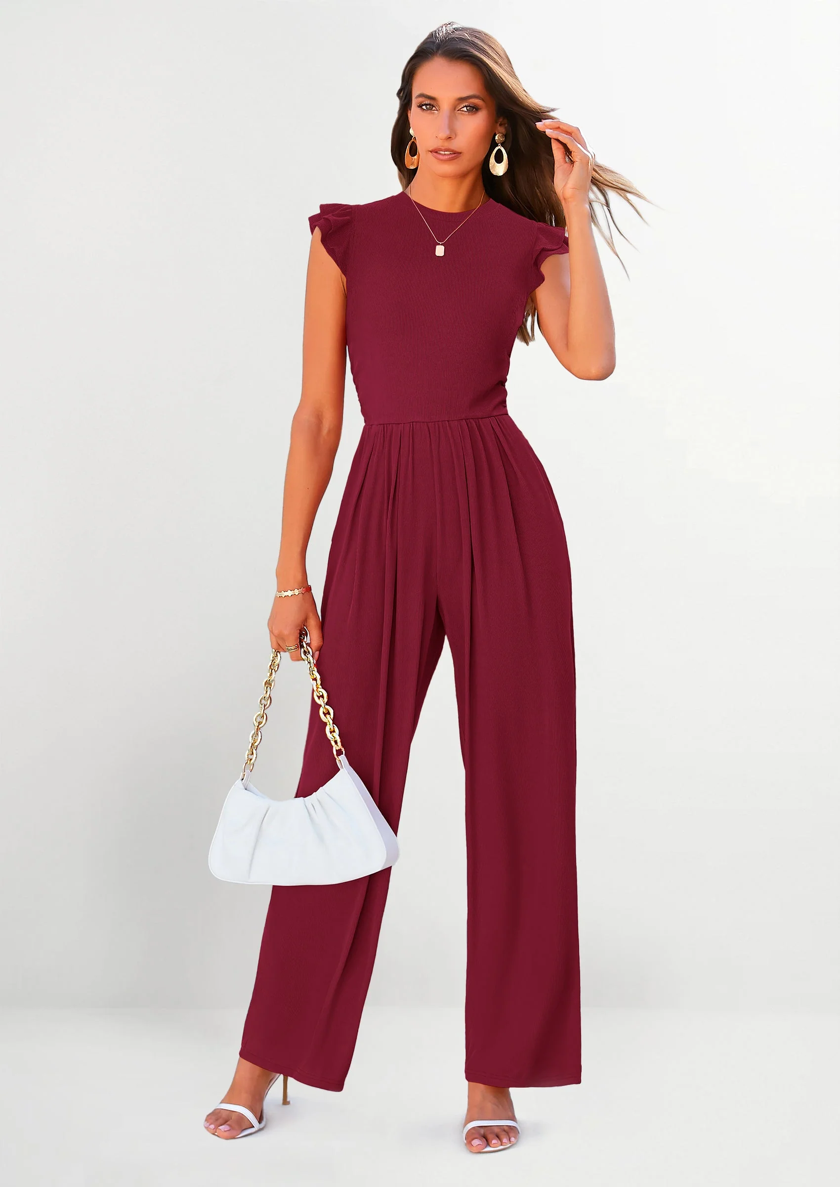 PRETTYGARDEN Casual Ruffle Cap Sleeves Romper Crew Neck Rib Knit One Piece Outfits - Image 67