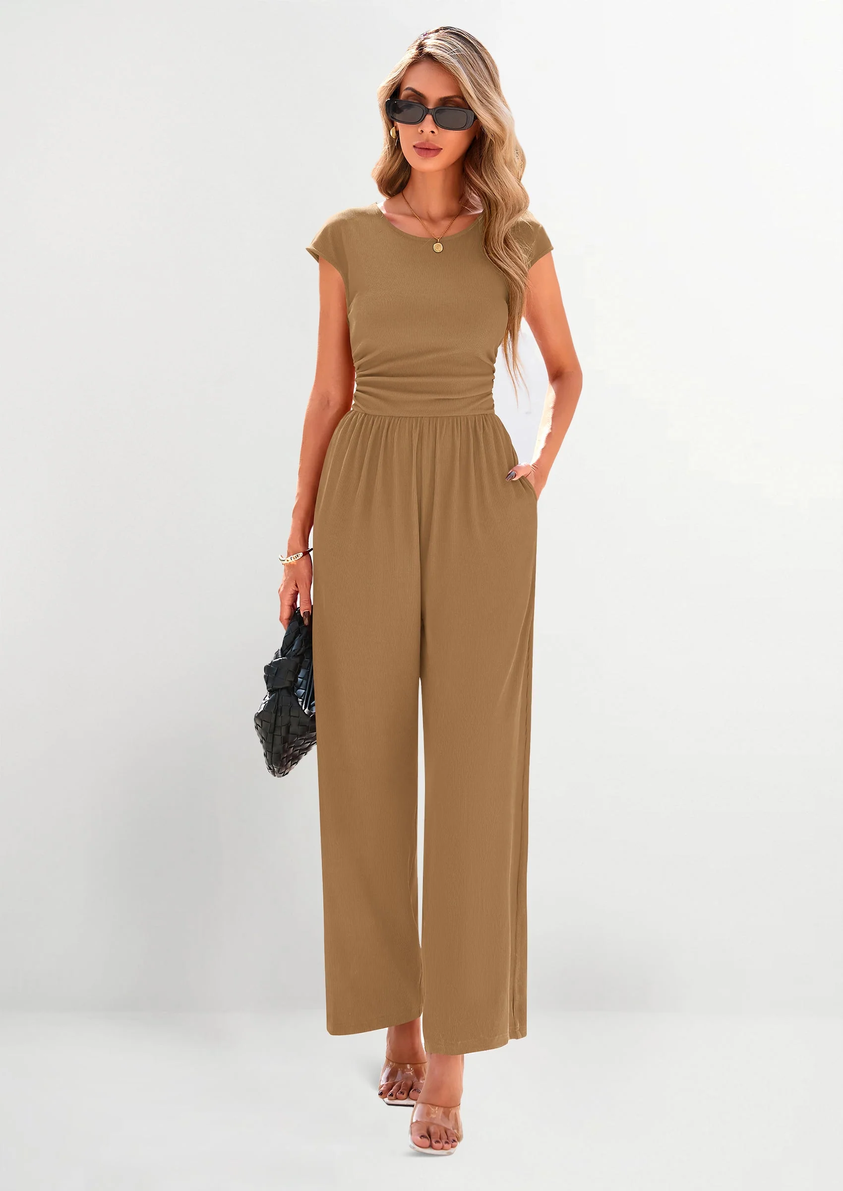 PRETTYGARDEN Summer Jumpsuits Ribbed Cap Sleeve Wide Leg Pants Women's Rompers Elegant Casual Trendy Vacation Outfits - Image 26