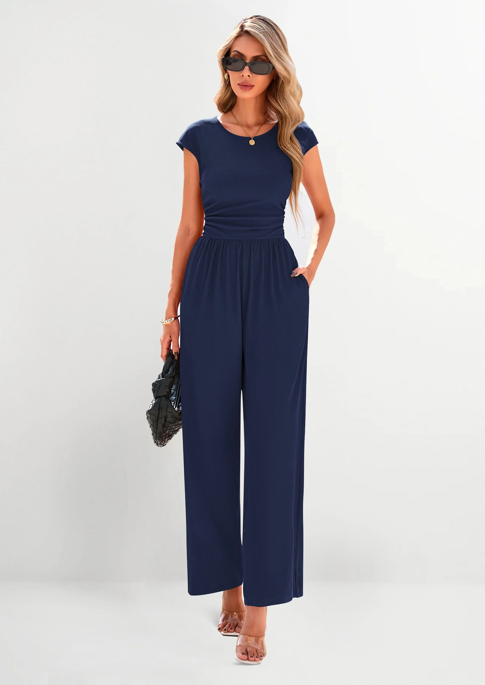 PRETTYGARDEN Summer Jumpsuits Ribbed Cap Sleeve Wide Leg Pants Women's Rompers Elegant Casual Trendy Vacation Outfits - Image 50