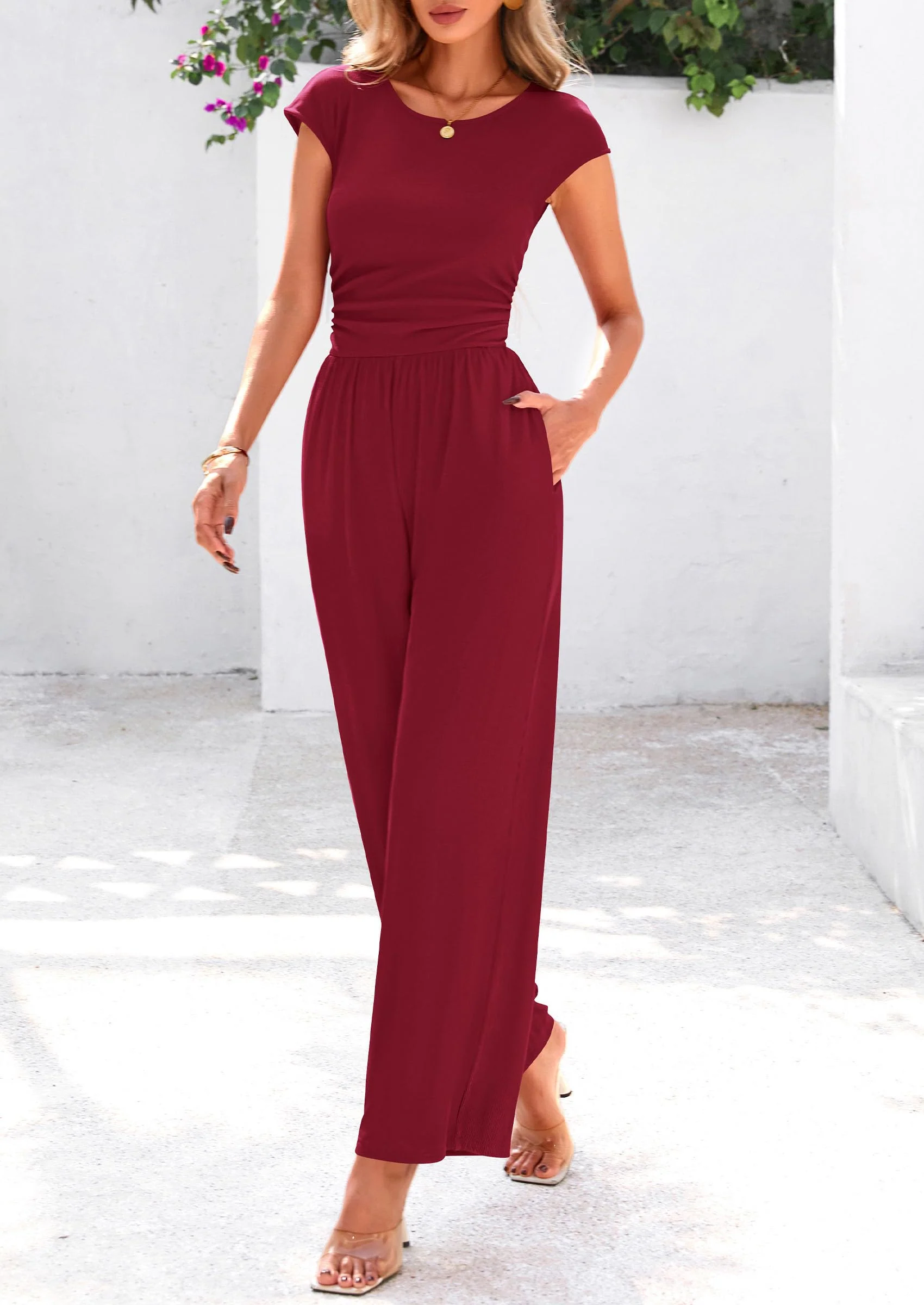 PRETTYGARDEN Summer Jumpsuits Ribbed Cap Sleeve Wide Leg Pants Women's Rompers Elegant Casual Trendy Vacation Outfits - Image 64