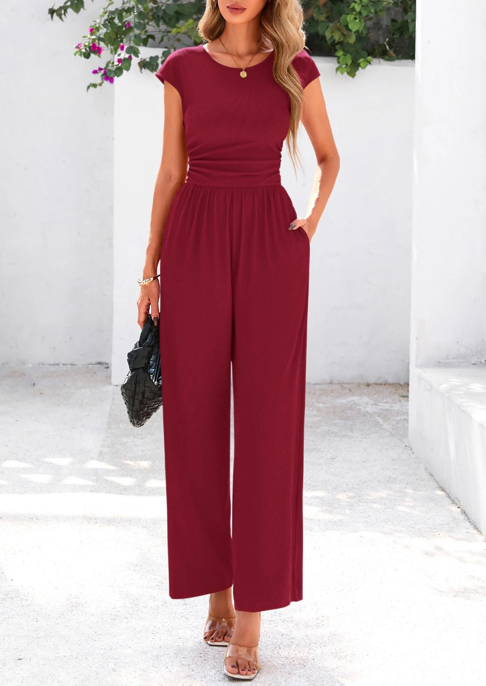 PRETTYGARDEN Summer Jumpsuits Ribbed Cap Sleeve Wide Leg Pants Women's Rompers Elegant Casual Trendy Vacation Outfits - Image 65