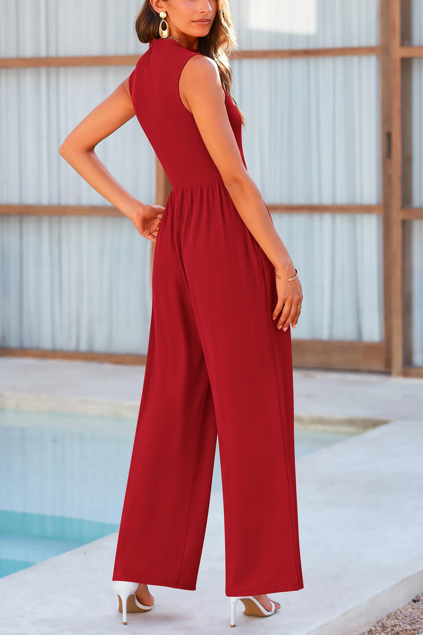 PRETTYGARDEN Womens Summer Jumpsuits Dressy Casual One Piece Outfits Sleeveless Mock Neck Wide Leg Pants Rompers with Pockets - Image 108