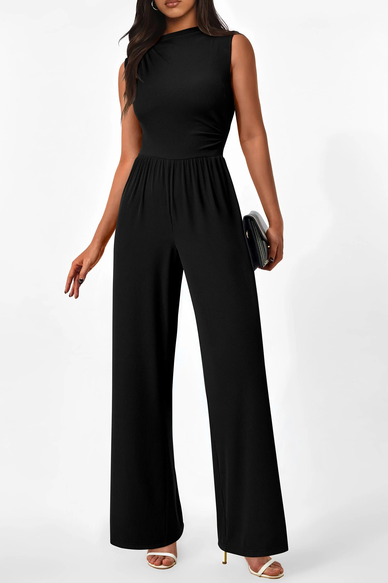 PRETTYGARDEN Womens Summer Jumpsuits Dressy Casual One Piece Outfits Sleeveless Mock Neck Wide Leg Pants Rompers with Pockets - Image 126