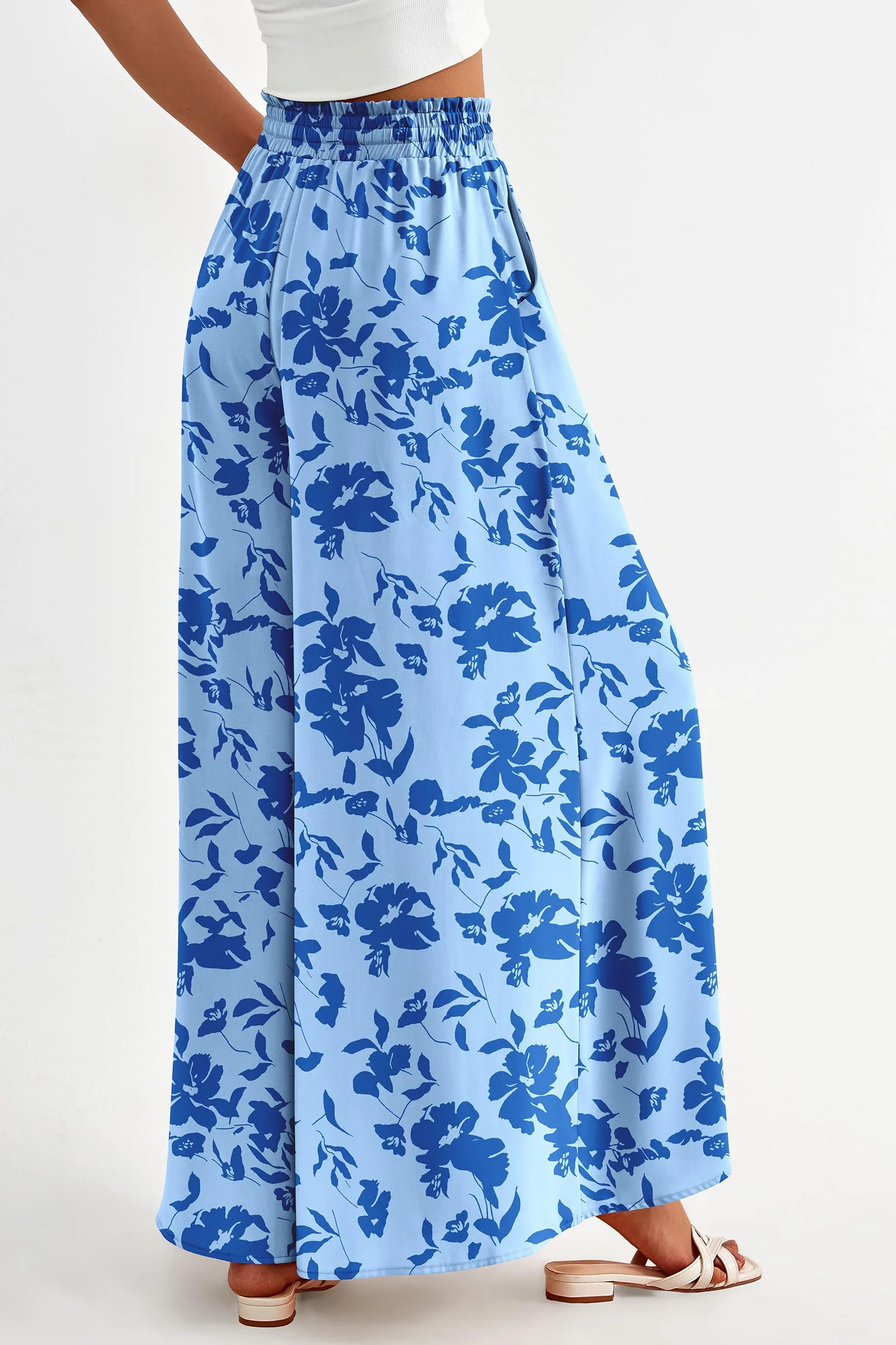 PRETTYGARDEN Women's Summer Wide Leg Palazzo Pants High Waisted Flowy Pockets Trendy Casual Lounge Boho Beach Trousers - Image 7