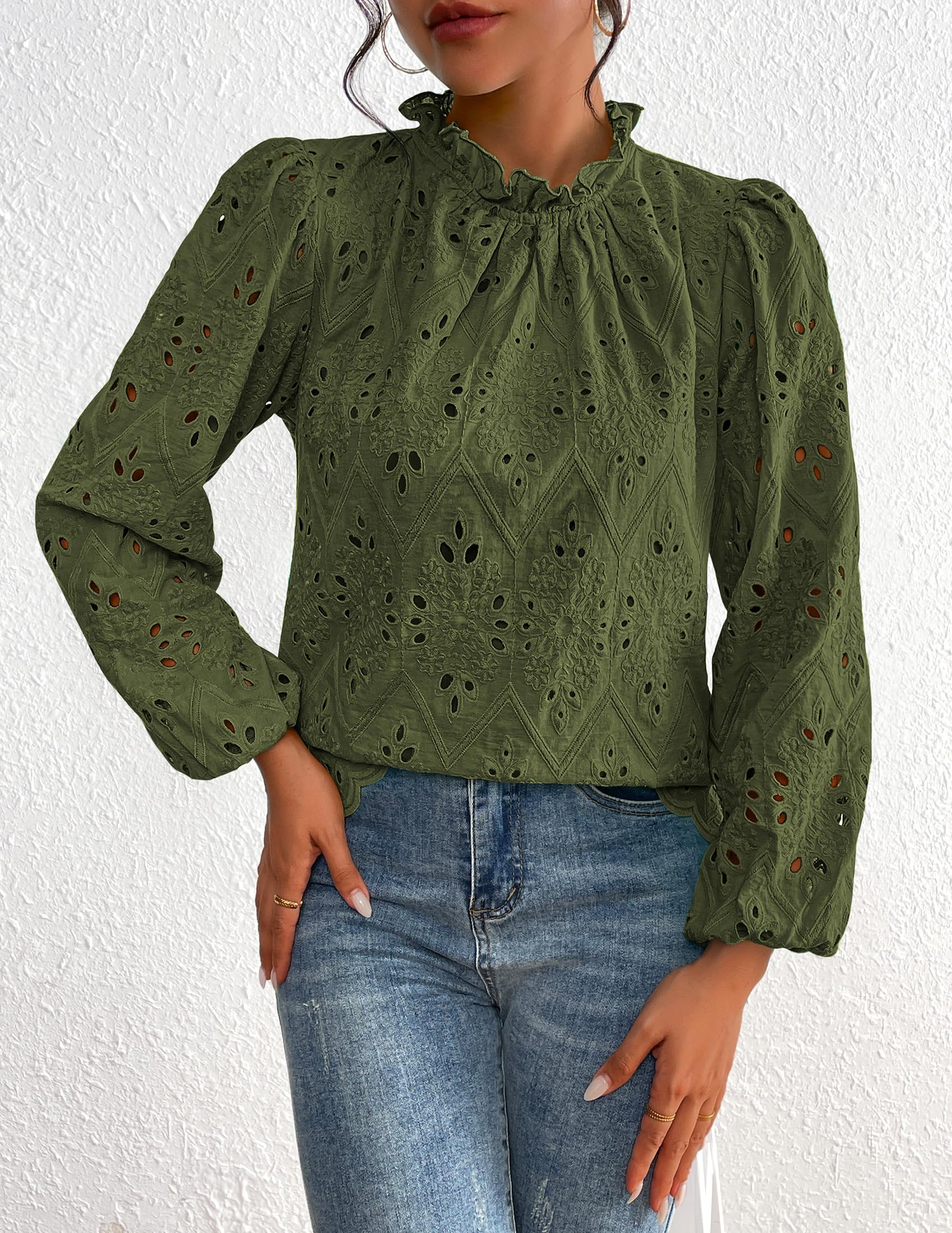 PRETTYGARDEN Womens Tops Dressy Casual Spring Long Sleeve Shirts Embroidered Eyelet Blouses Going Out Outfits - Image 32