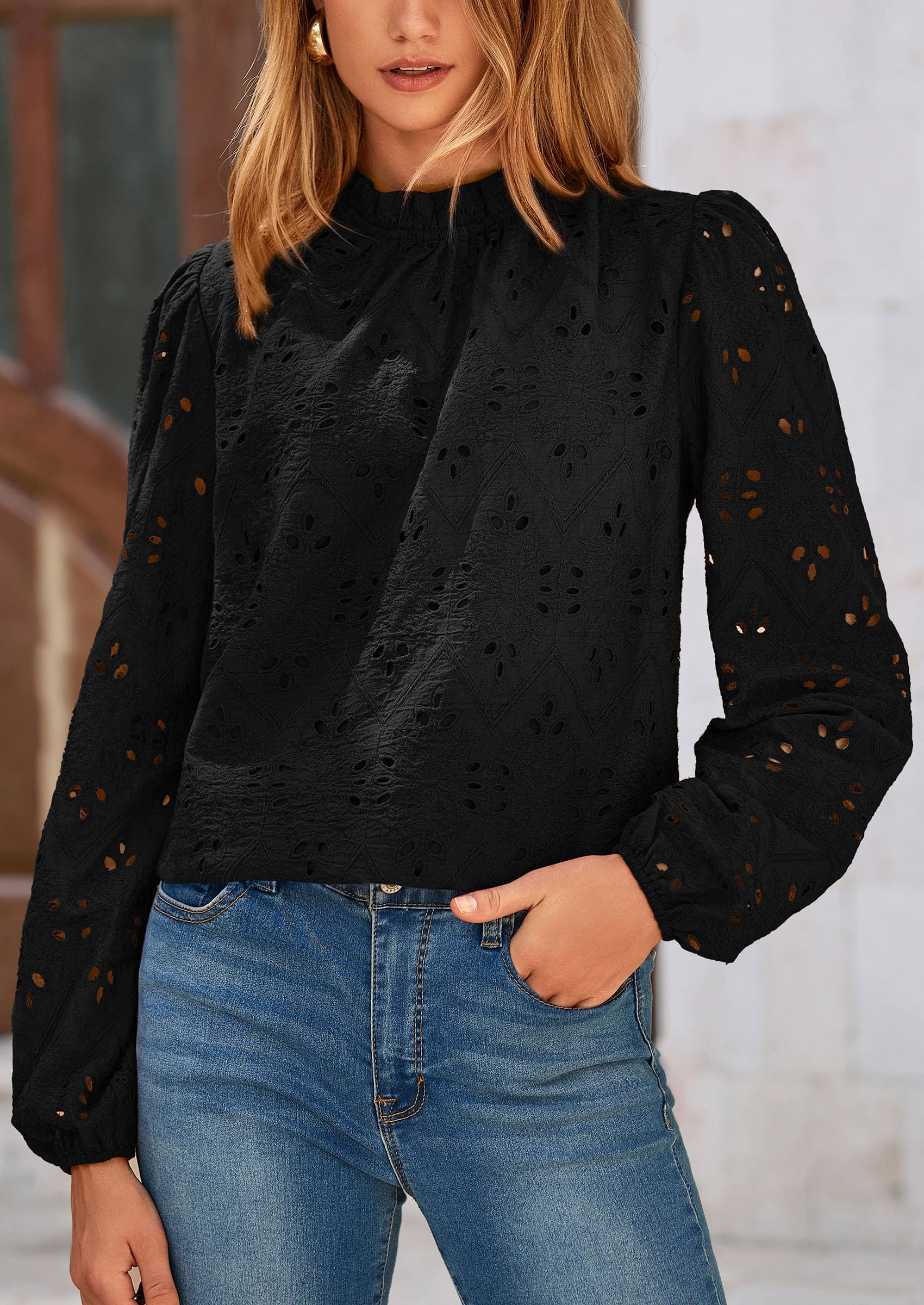 PRETTYGARDEN Womens Tops Dressy Casual Spring Long Sleeve Shirts Embroidered Eyelet Blouses Going Out Outfits - Image 38