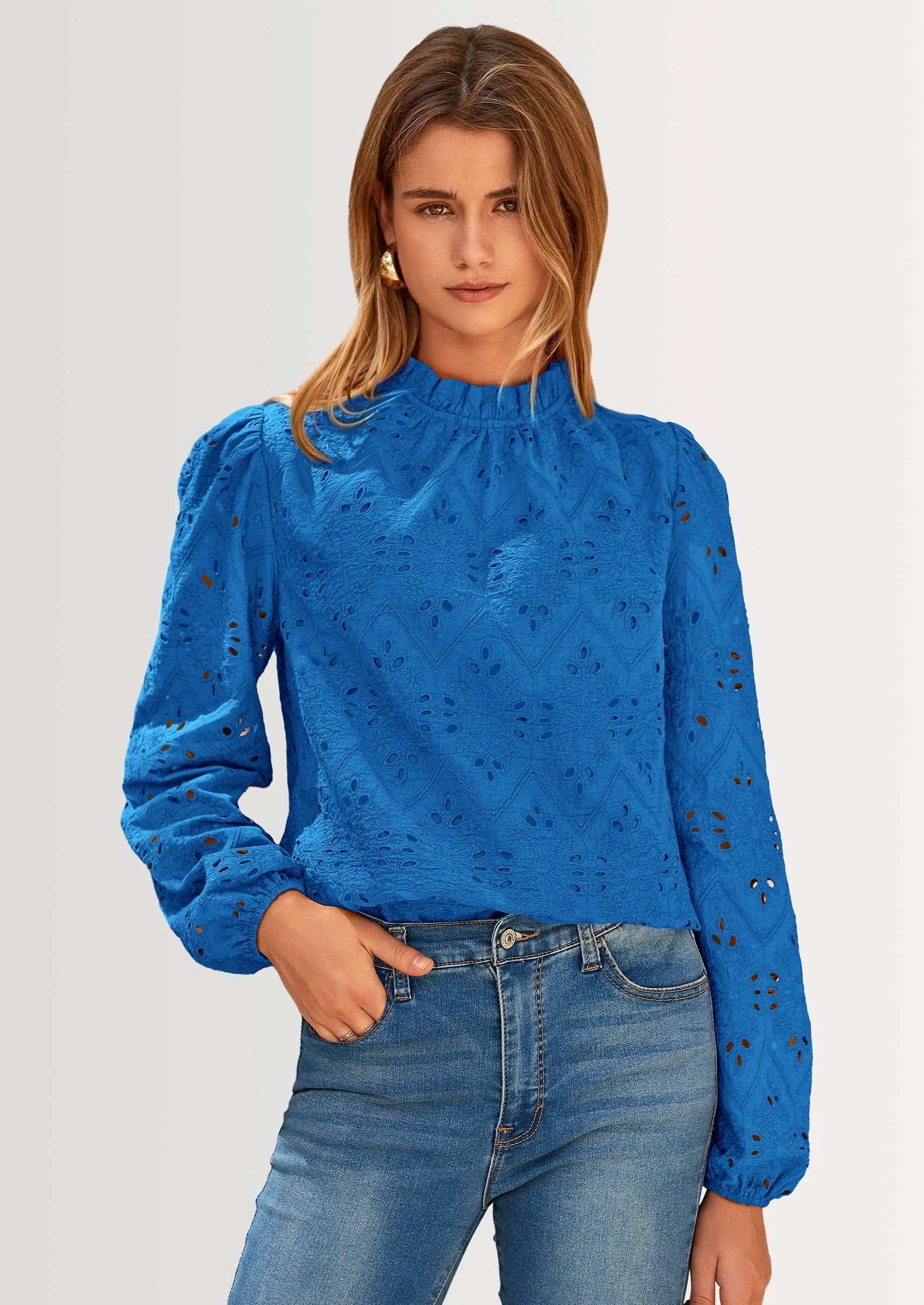 PRETTYGARDEN Womens Tops Dressy Casual Spring Long Sleeve Shirts Embroidered Eyelet Blouses Going Out Outfits - Image 47
