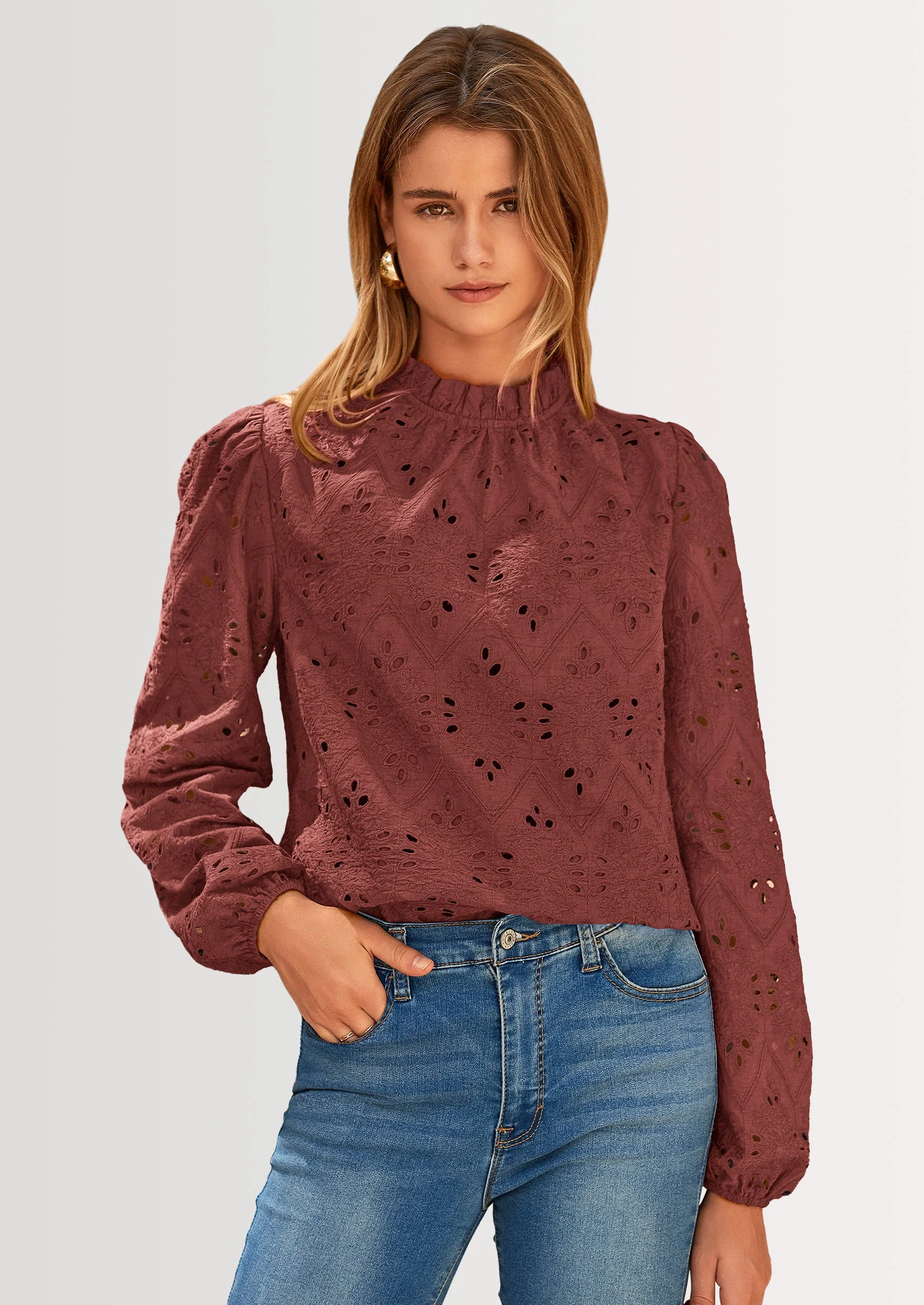 PRETTYGARDEN Womens Tops Dressy Casual Spring Long Sleeve Shirts Embroidered Eyelet Blouses Going Out Outfits - Image 53