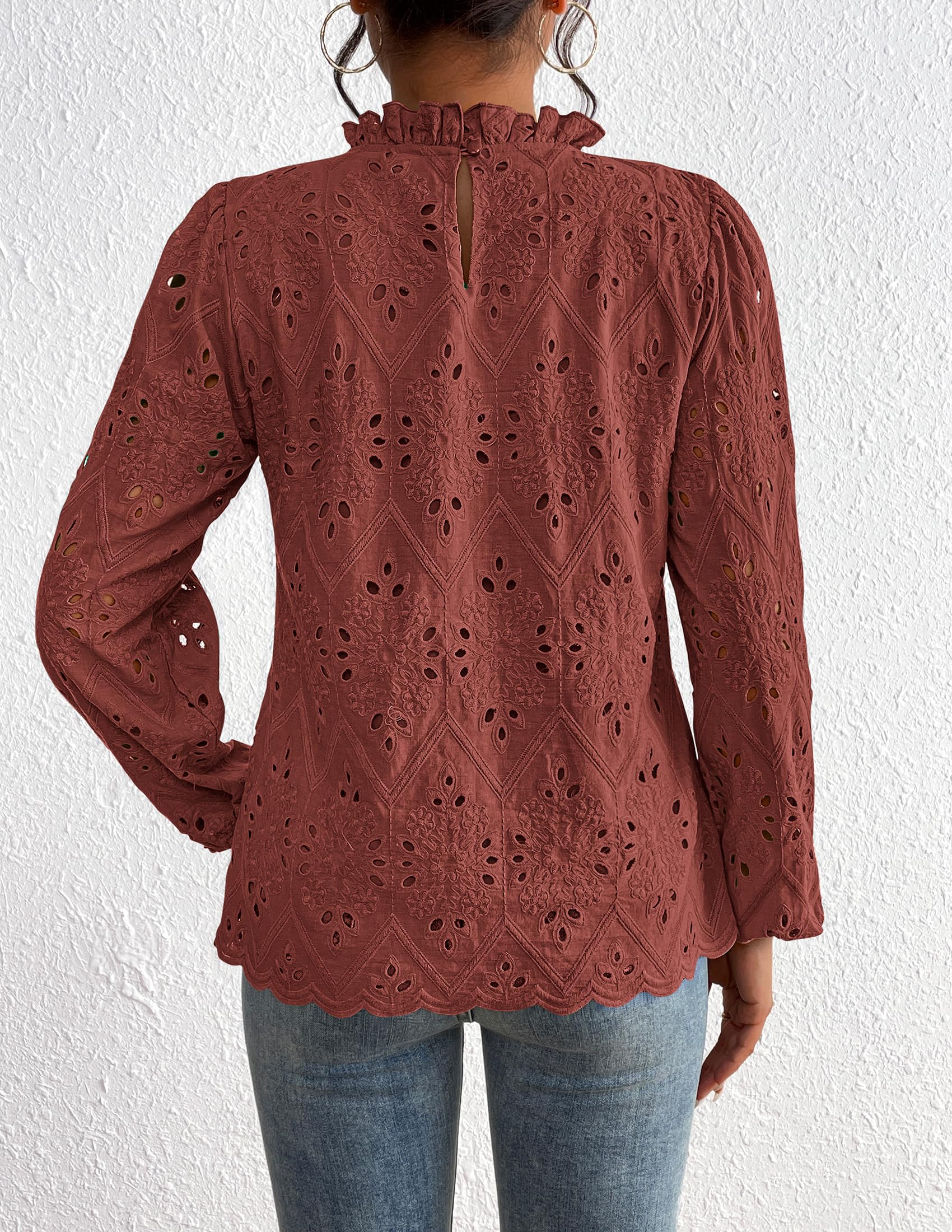 PRETTYGARDEN Womens Tops Dressy Casual Spring Long Sleeve Shirts Embroidered Eyelet Blouses Going Out Outfits - Image 60