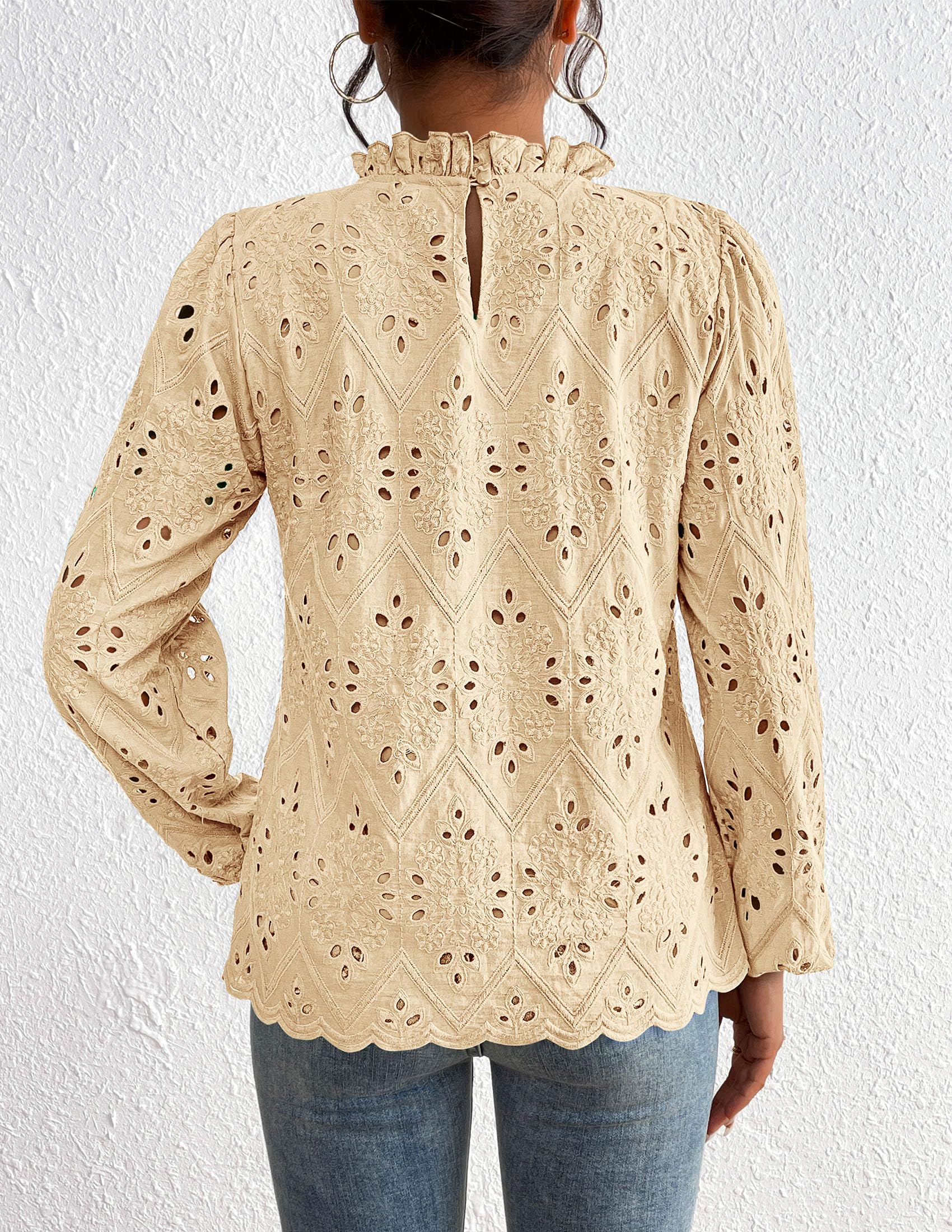 PRETTYGARDEN Womens Tops Dressy Casual Spring Long Sleeve Shirts Embroidered Eyelet Blouses Going Out Outfits - Image 7