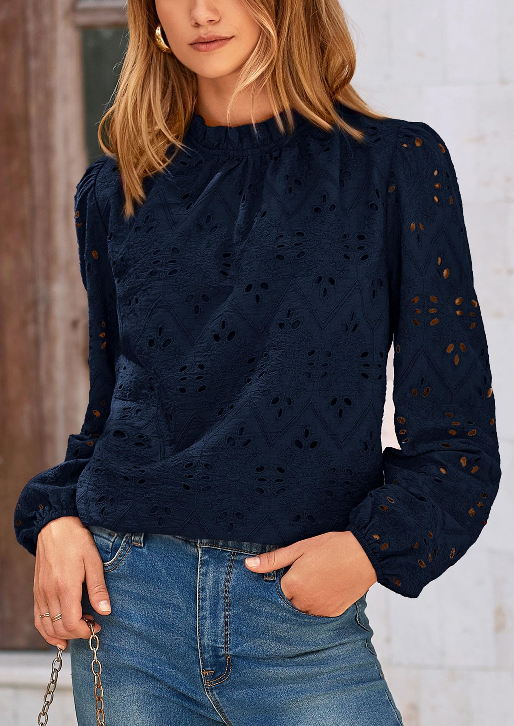 PRETTYGARDEN Womens Tops Dressy Casual Spring Long Sleeve Shirts Embroidered Eyelet Blouses Going Out Outfits - Image 71