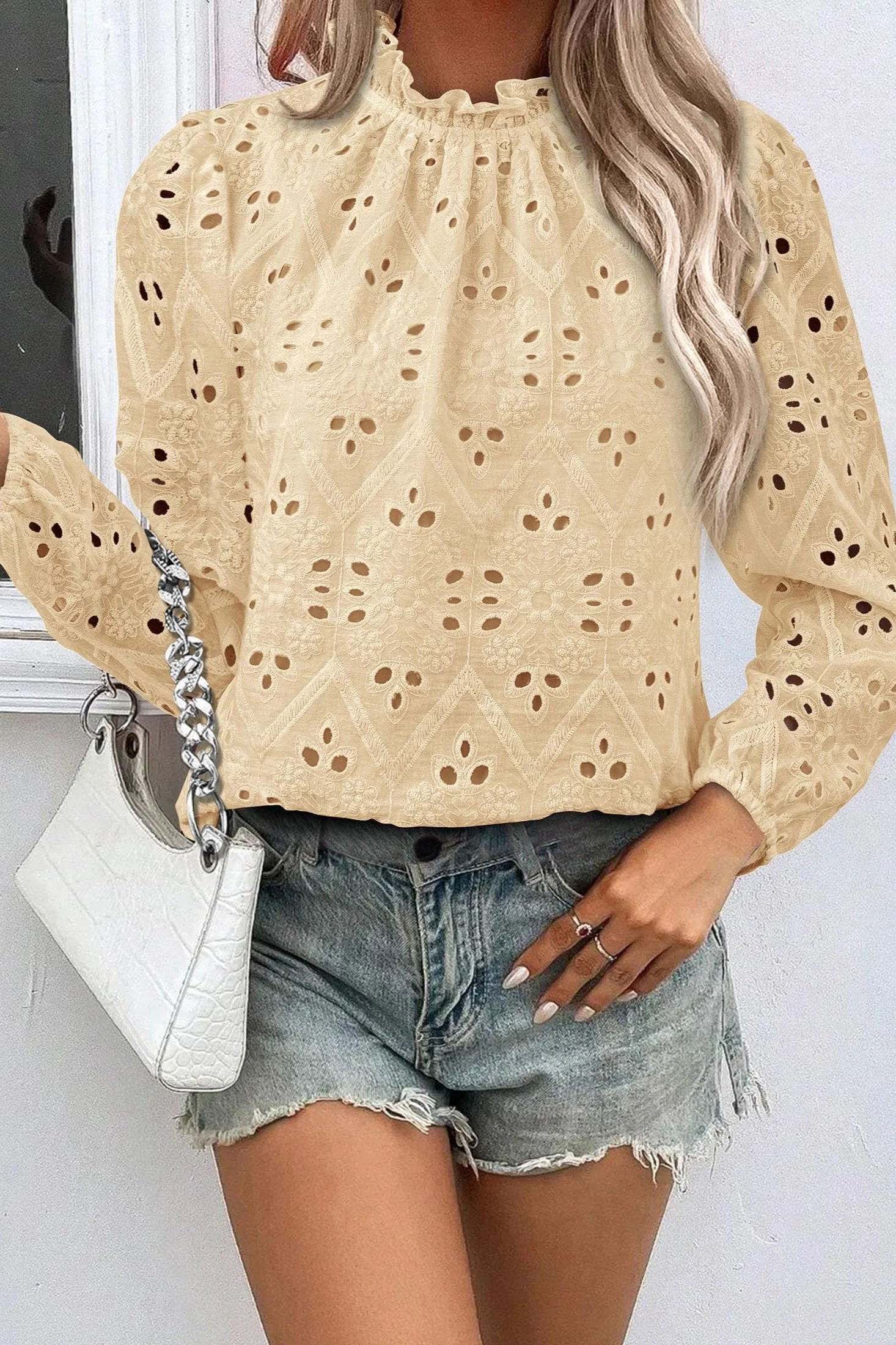 PRETTYGARDEN Womens Tops Dressy Casual Spring Long Sleeve Shirts Embroidered Eyelet Blouses Going Out Outfits - Image 8