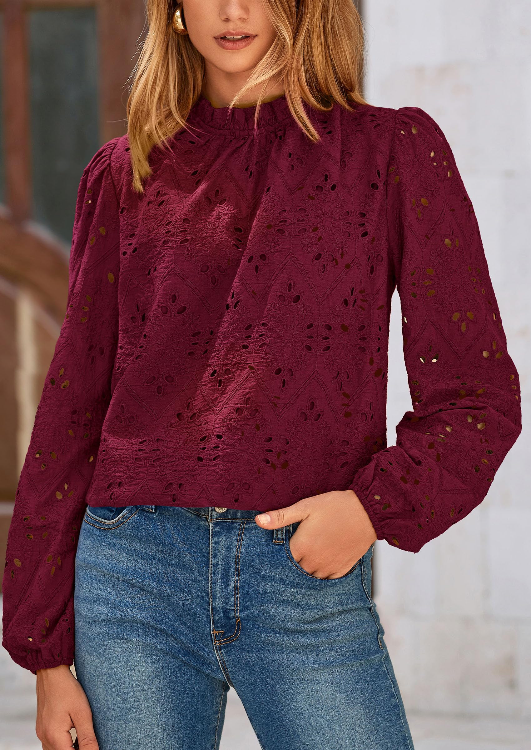 PRETTYGARDEN Womens Tops Dressy Casual Spring Long Sleeve Shirts Embroidered Eyelet Blouses Going Out Outfits - Image 90